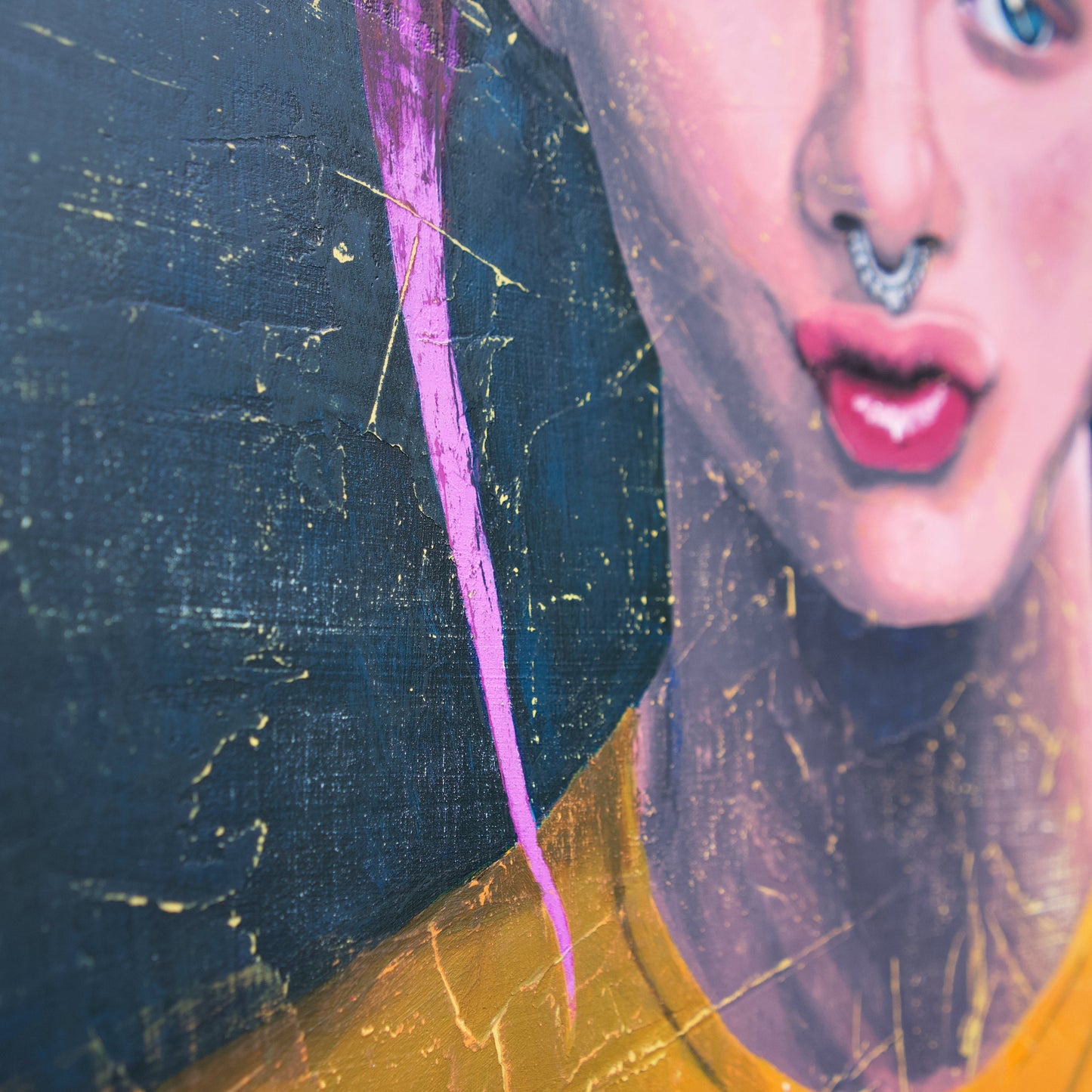 portrait of a Woman with a bull ring, teal, gold, magenta Portrait Art melbourne paintings for sale art online