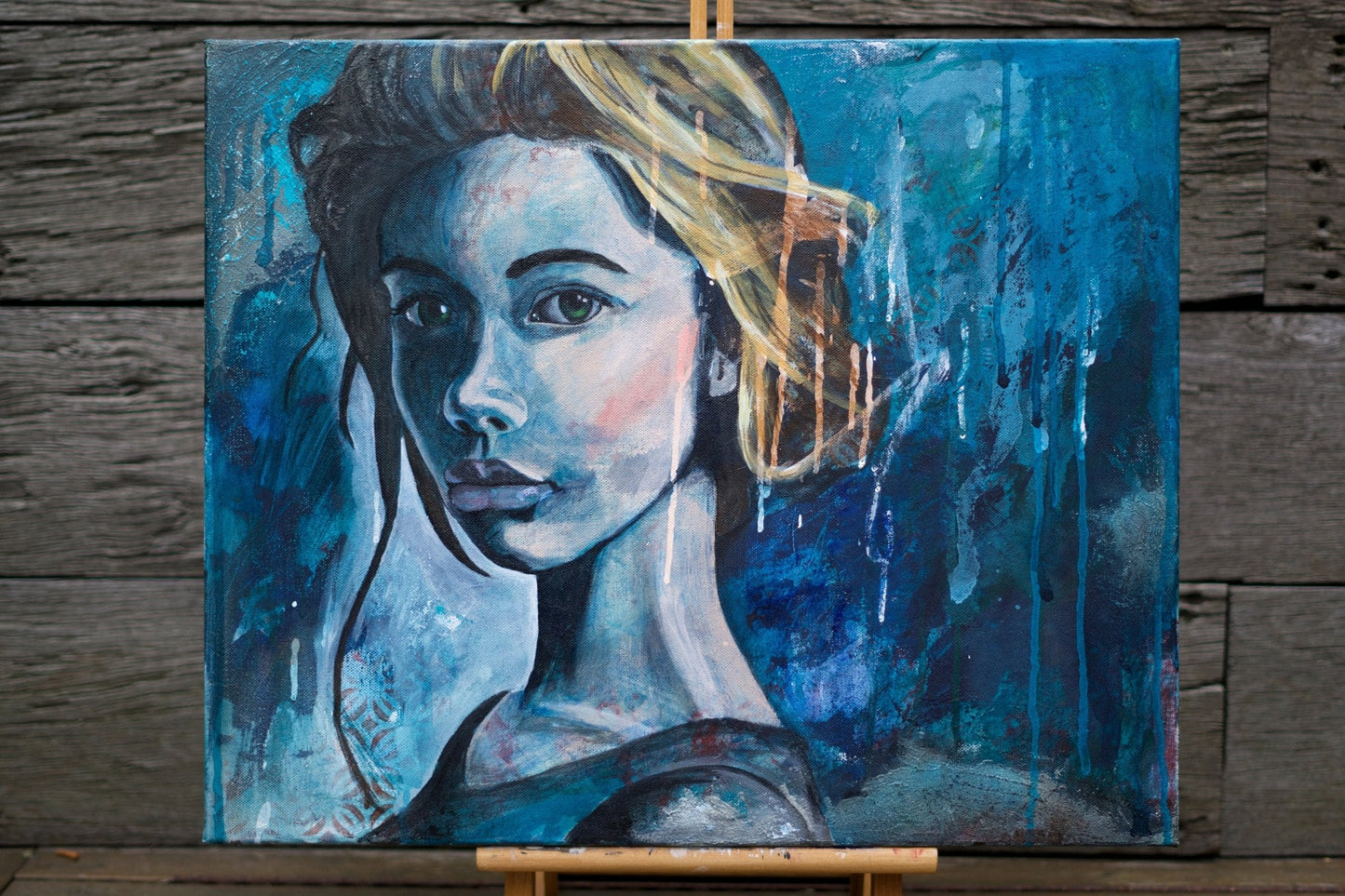 abstract art portraits for sale blue Portrait Painting Mixed Media Abstract Art melbourne wall art paintins for sale