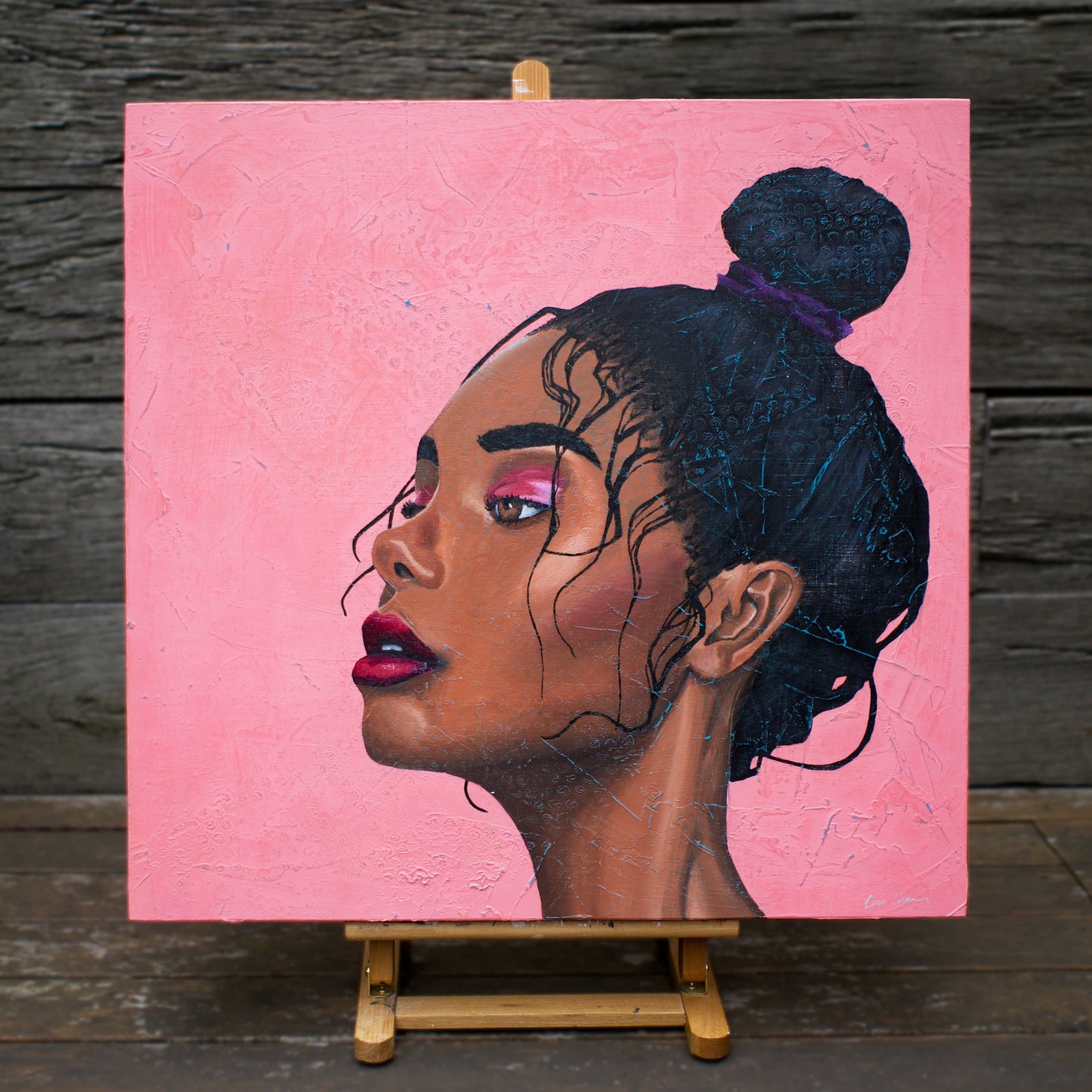 art melbourne paintings for sale portrait painting of Beautiful Black Woman on pink background melbourne wall art