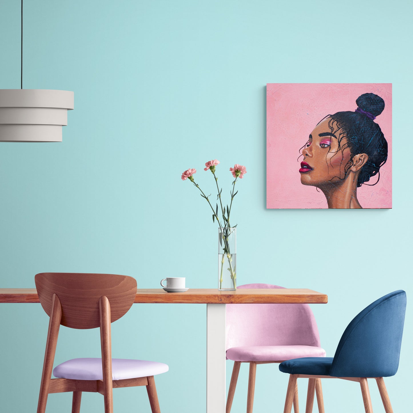 art melbourne paintings for sale portrait painting of Beautiful Black Woman on pink background melbourne wall art