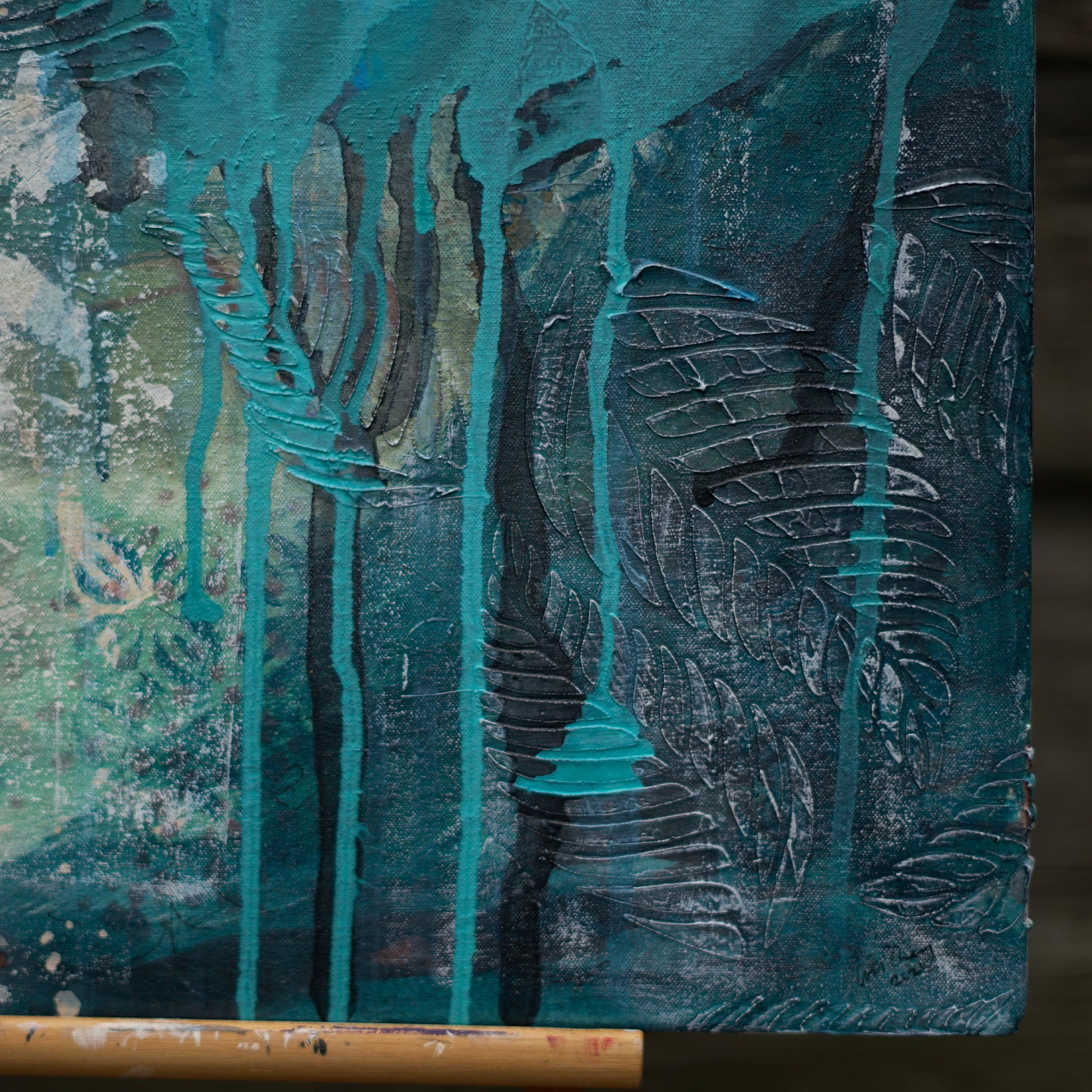 Abstract Painting Abstract Art wall painting tan and blue green with leaves Acrylic Painting, Canvas Wall Art, Blue Autumn art in melbourne