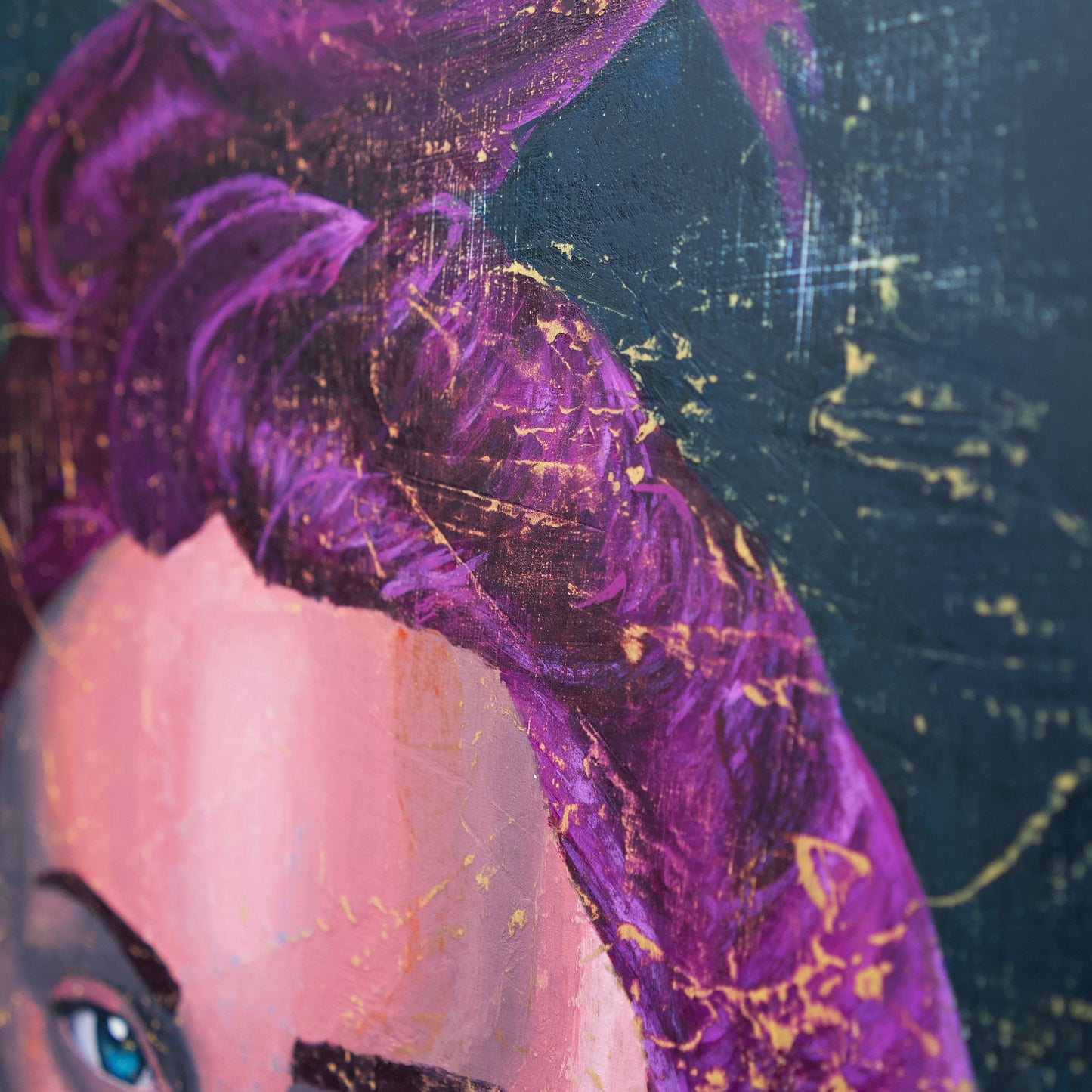 portrait of a Woman with a bull ring, teal, gold, magenta Portrait Art melbourne paintings for sale art online