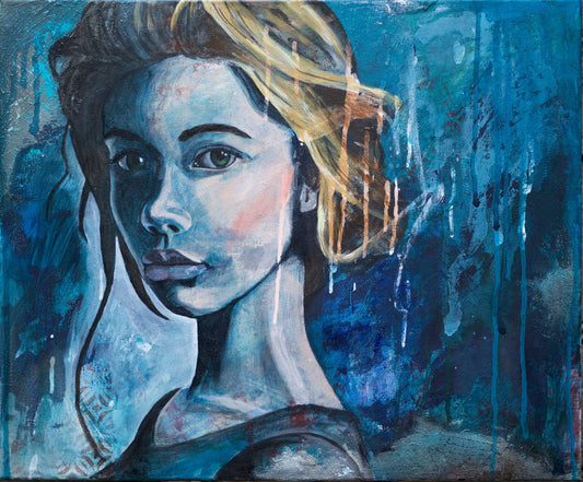 abstract art portraits for sale blue Portrait Painting Mixed Media Abstract Art melbourne wall art paintins for sale