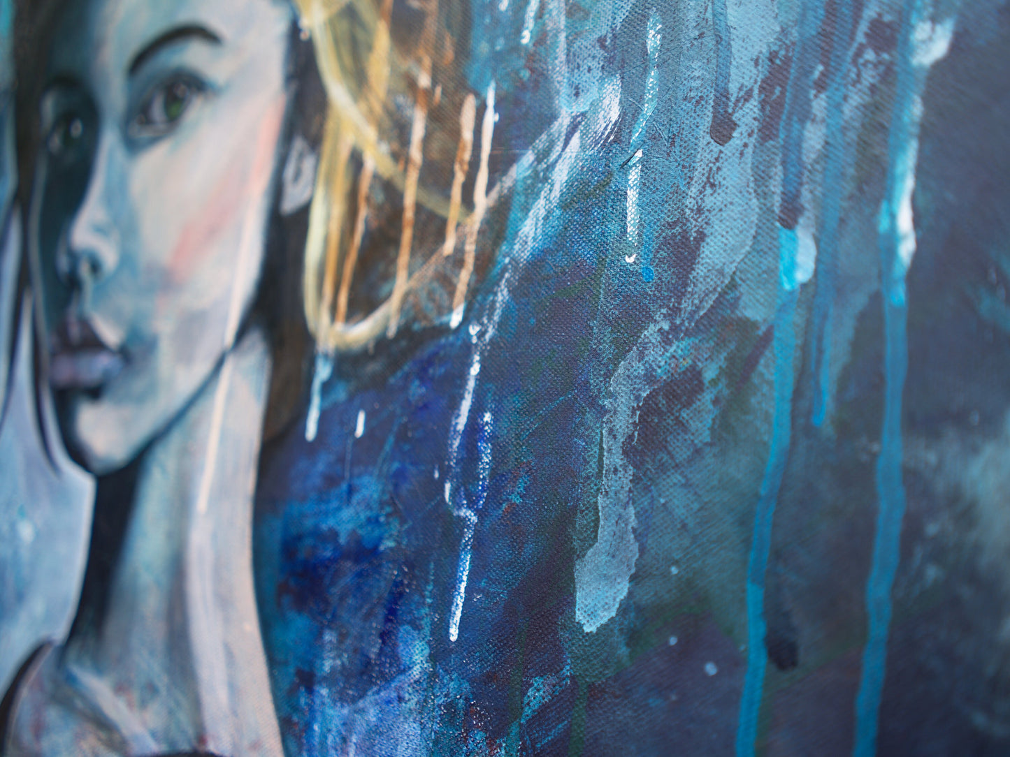 abstract art portraits for sale blue Portrait Painting Mixed Media Abstract Art melbourne wall art paintins for sale