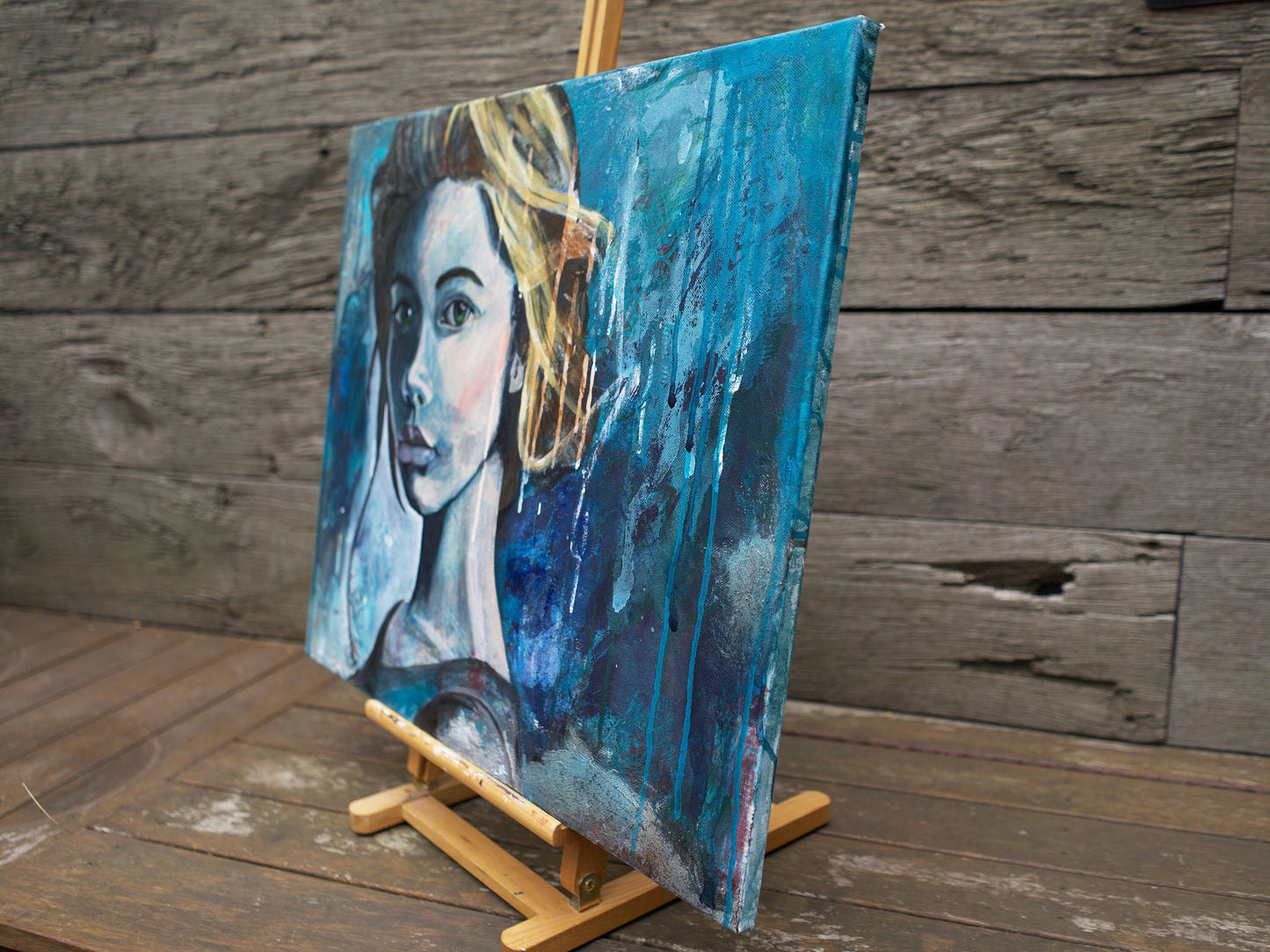 abstract art portraits for sale blue Portrait Painting Mixed Media Abstract Art melbourne wall art paintins for sale