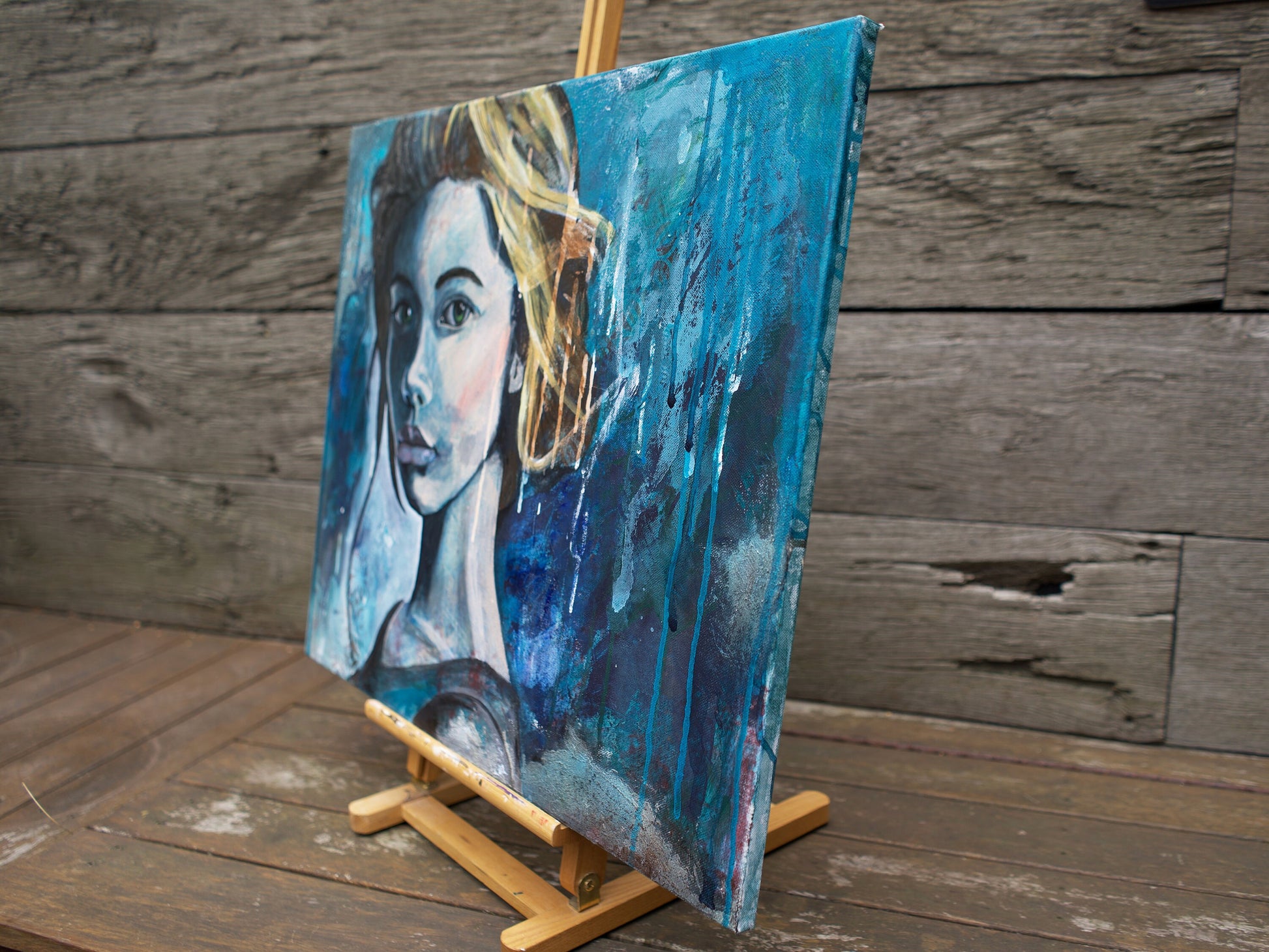 abstract art portraits for sale blue Portrait Painting Mixed Media Abstract Art melbourne wall art paintins for sale