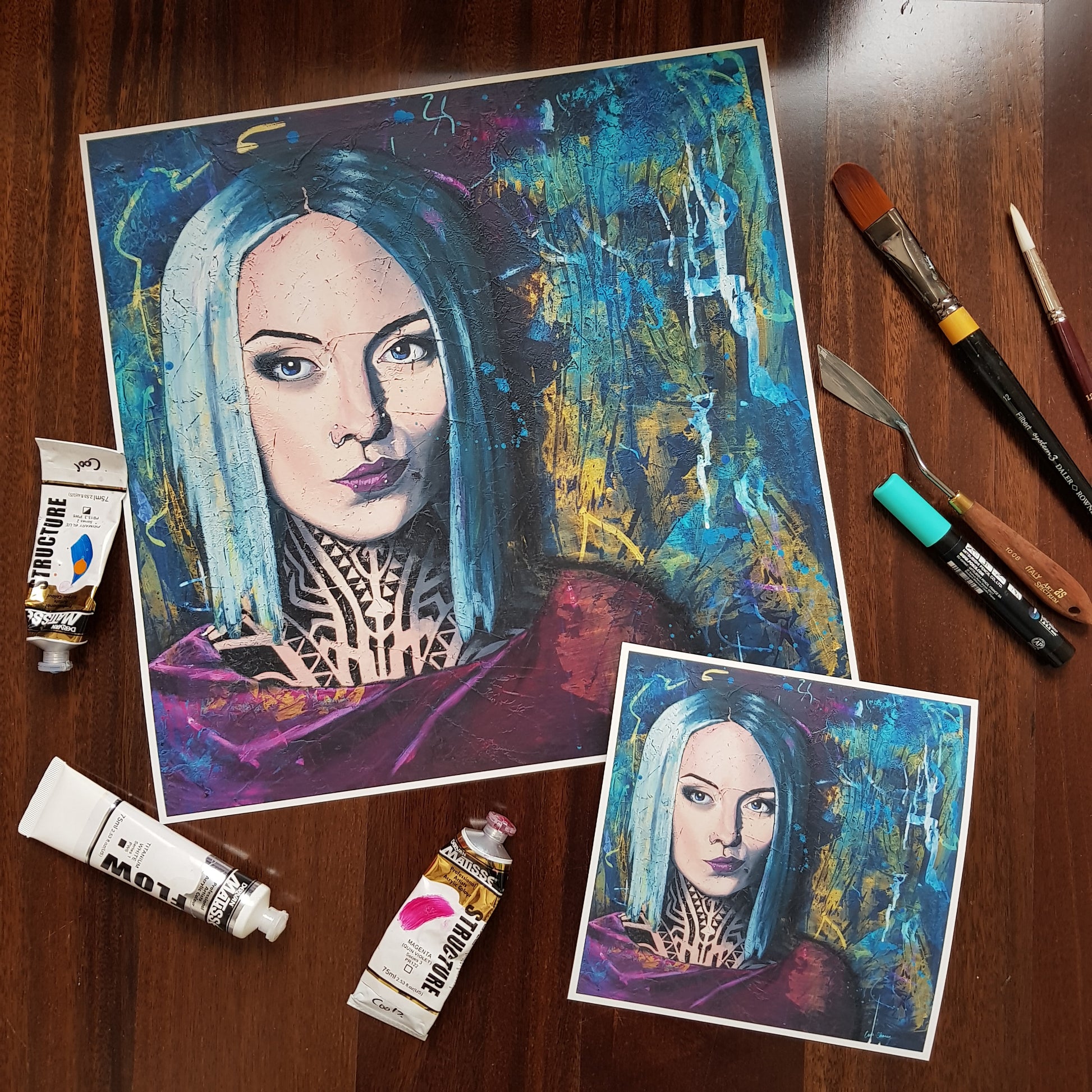 art prints australia portrait of Teya Salat, Woman with Neck Tattoos and Nose Ringwall art print art online