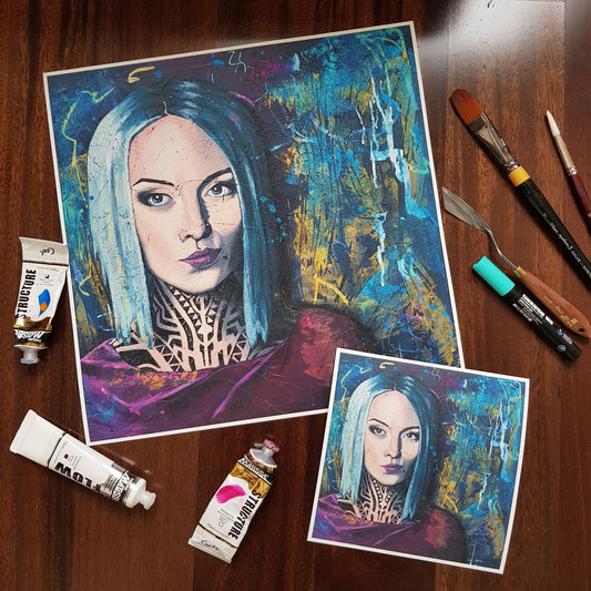 art prints australia portrait of Teya Salat, Woman with Neck Tattoos and Nose Ringwall art print art online