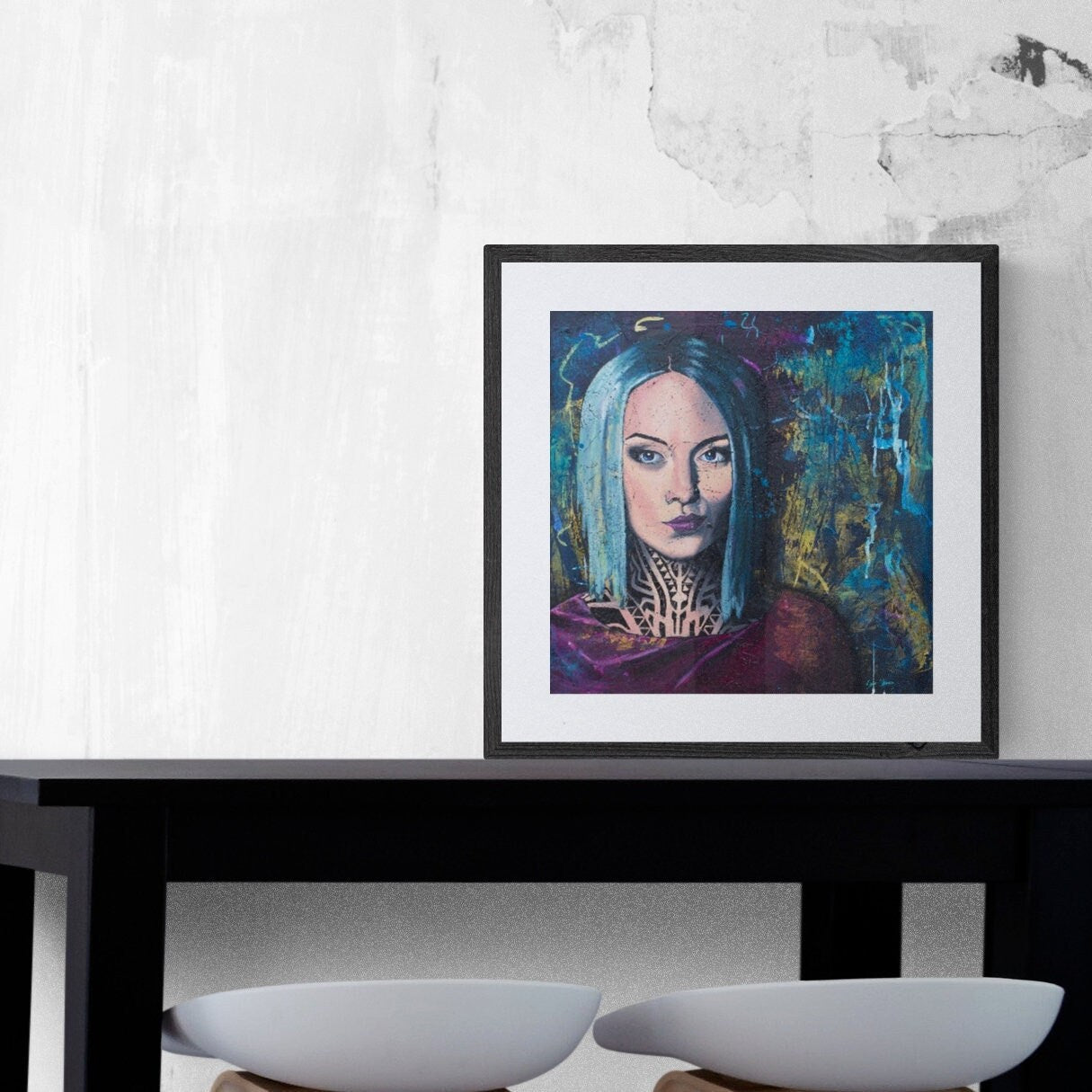 art prints australia portrait of Teya Salat, Woman with Neck Tattoos and Nose Ringwall art print art online