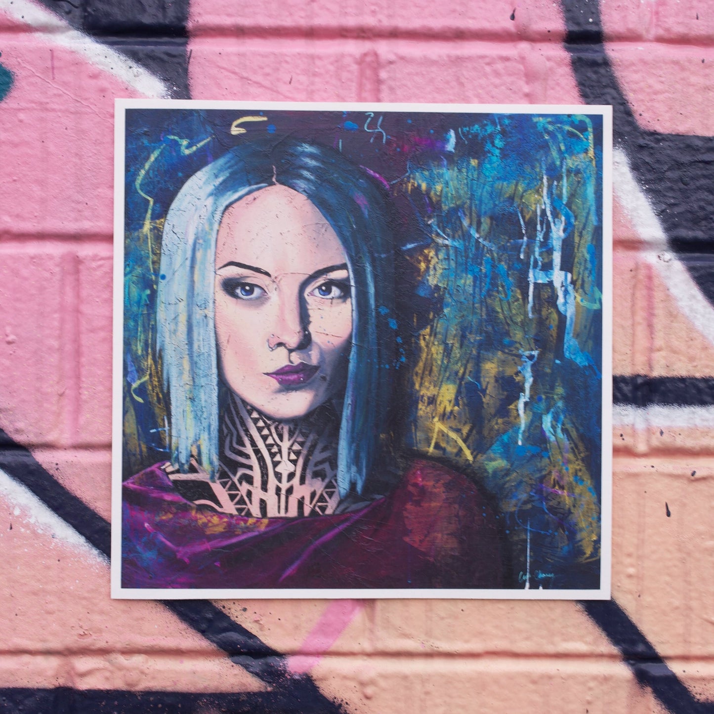 art prints australia portrait of Teya Salat, Woman with Neck Tattoos and Nose Ringwall art print art online