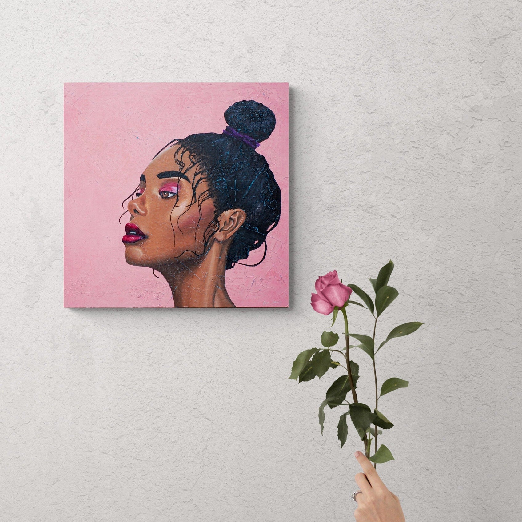 art melbourne paintings for sale portrait painting of Beautiful Black Woman on pink background melbourne wall art