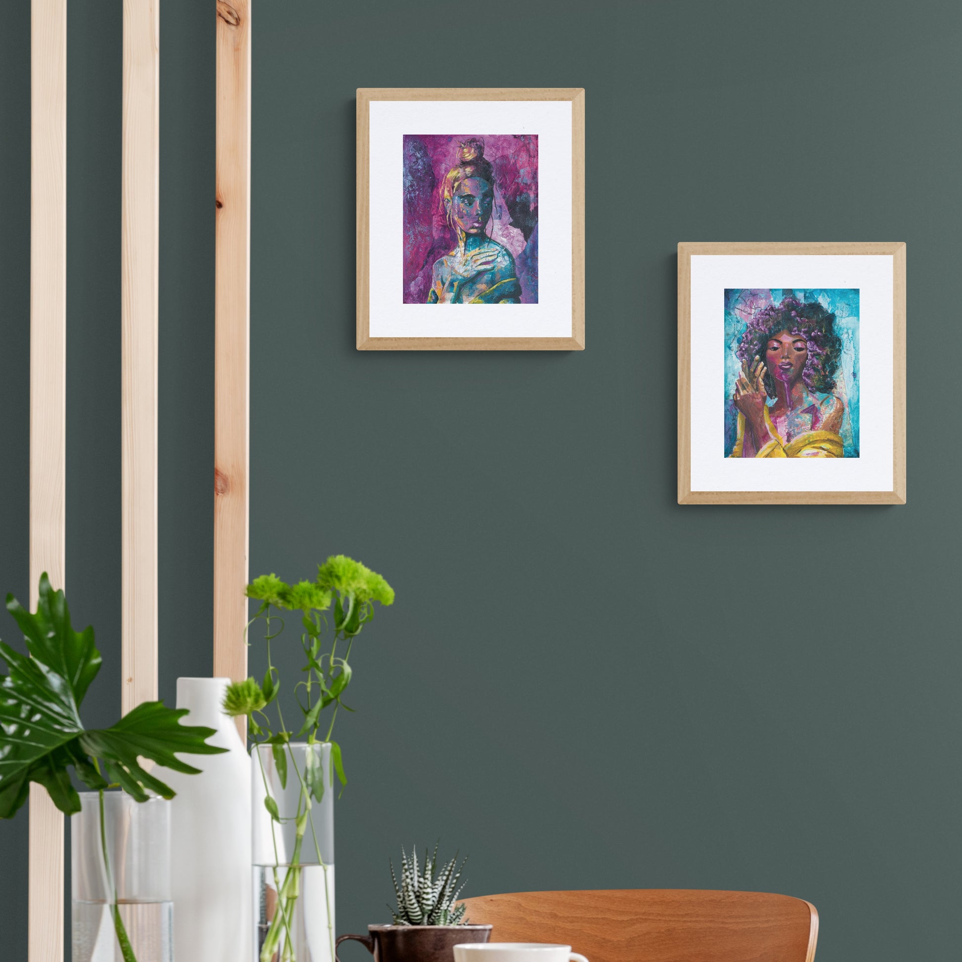 Abstract art portrait of a Woman on A4 Paper  'Into the Void' Pink, Magenta, Blue-Green melbourne wall art paintings for sale