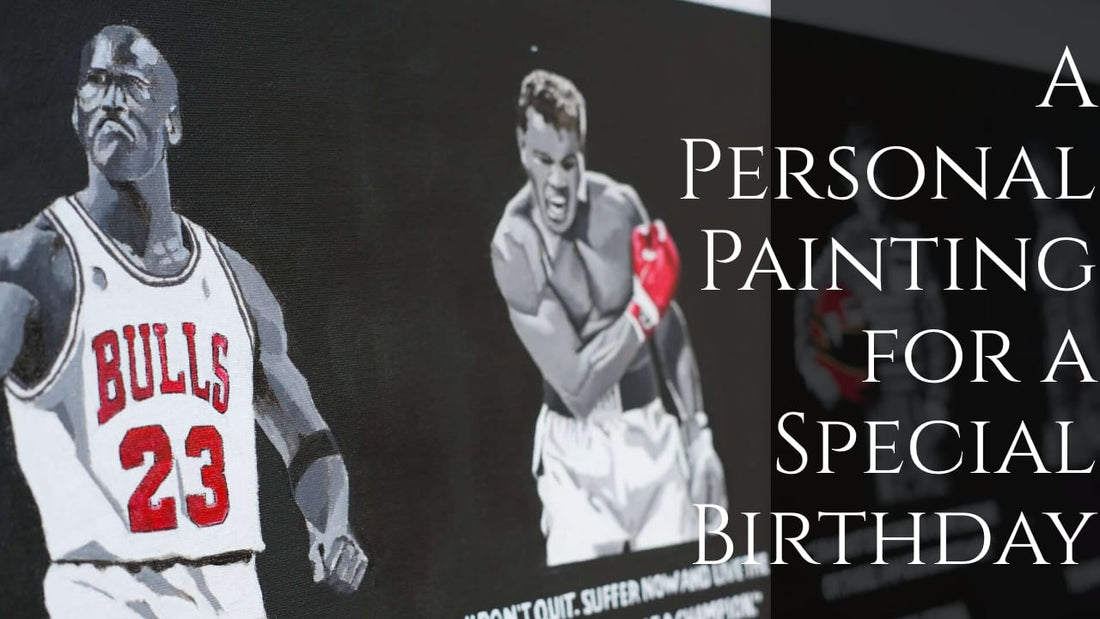 plack and white painting of michale jordan and muhammed ali