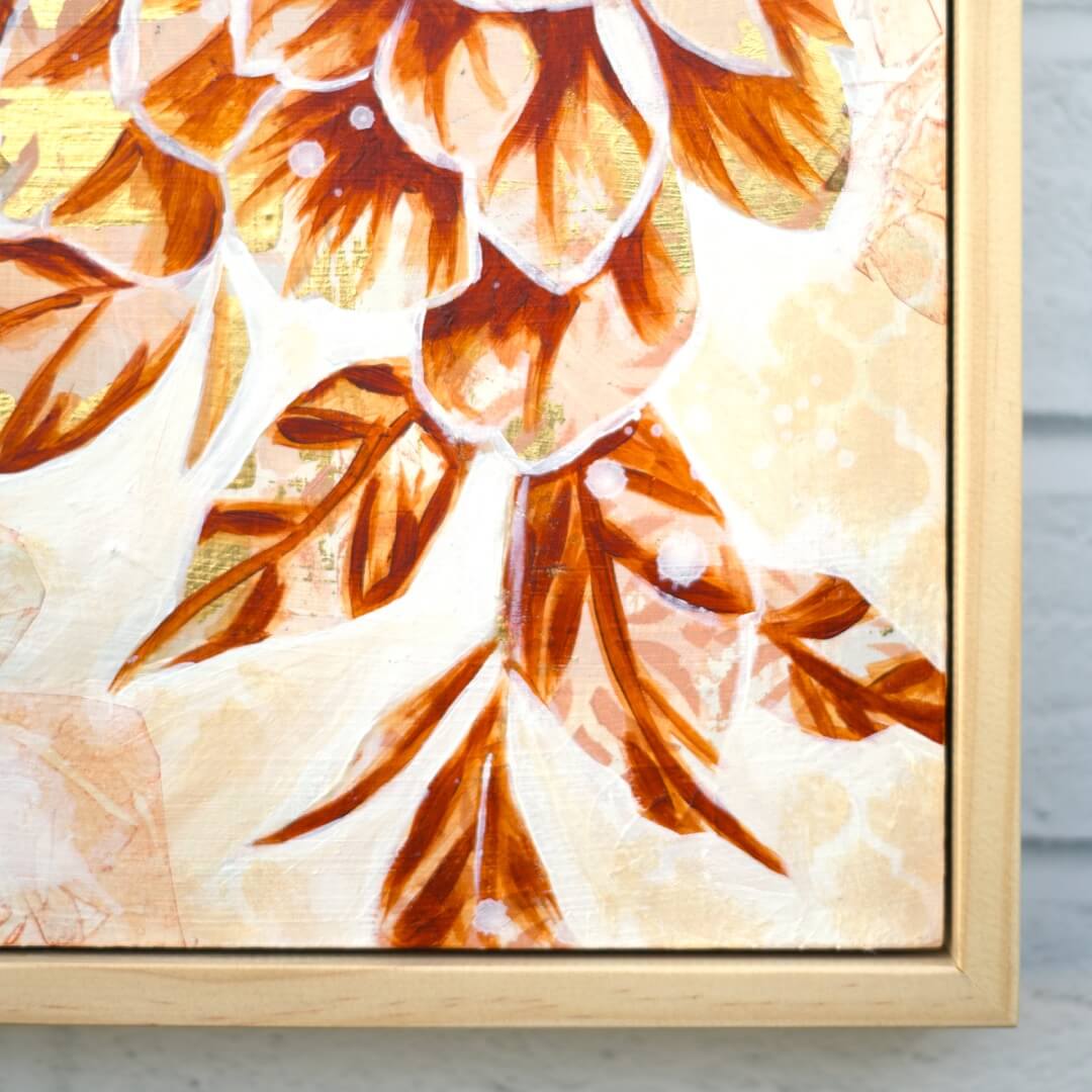 Neutral floral canvas painting with organic shapes and textures, contemporary beige flower wall art