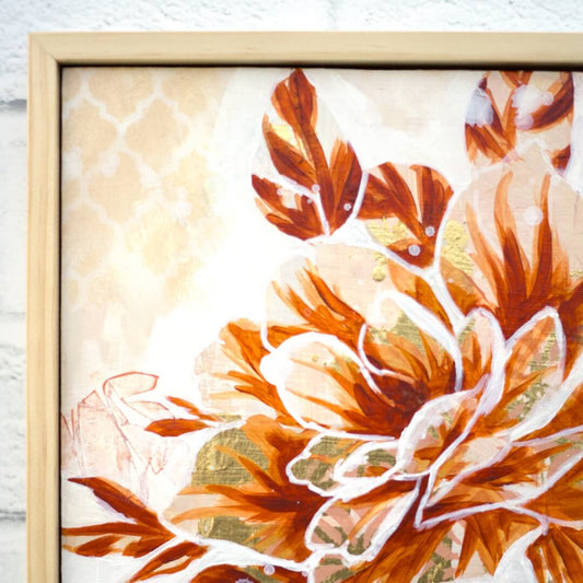 Original botanical painting with soft neutral florals, beige toned wall art for minimalist and calming spaces