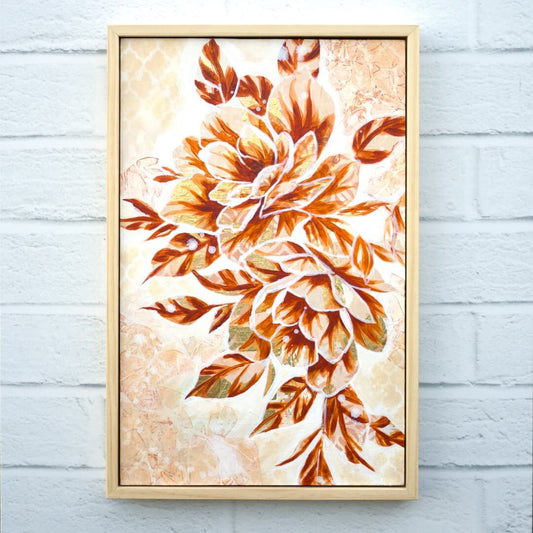 Modern beige floral artwork, original painting in neutral earth tones designed for sophisticated home decor