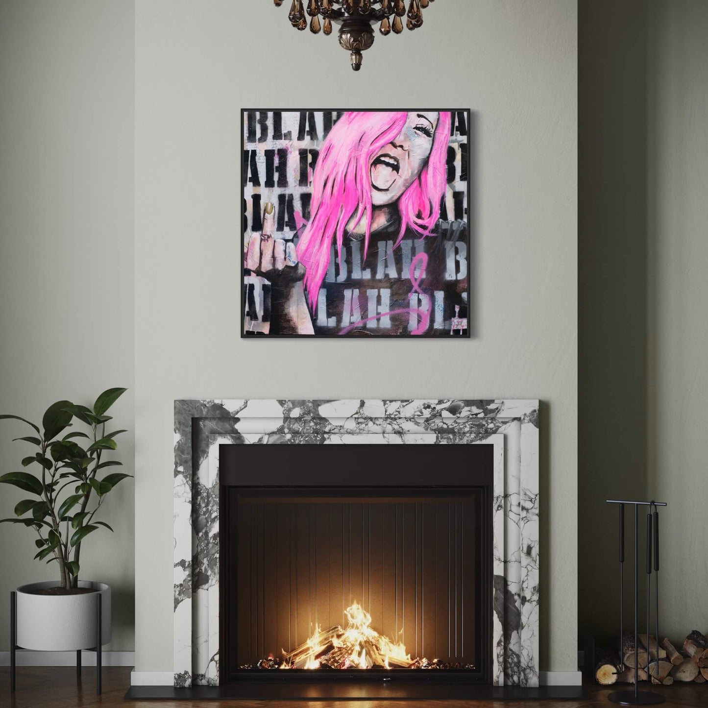 Prints Wall Art, Print fo woman with hot pink hair flipping the bird