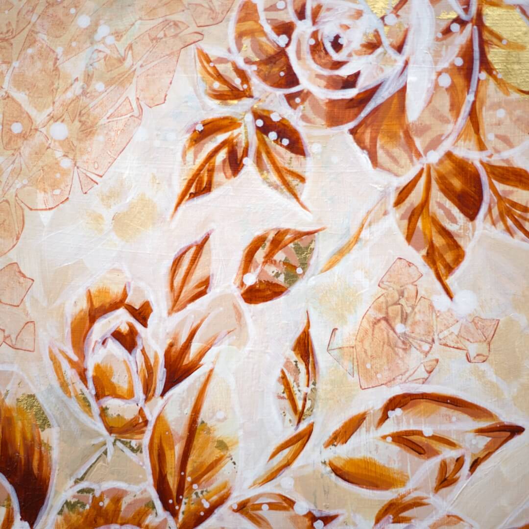 Hand painted neutral floral artwork in earth tones, original botanical painting on canvas with textured finish