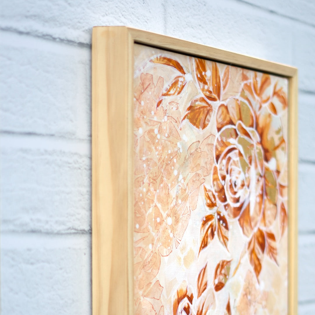 Original flower painting in soft neutral tones, calming floral wall art in beige and earthy palette