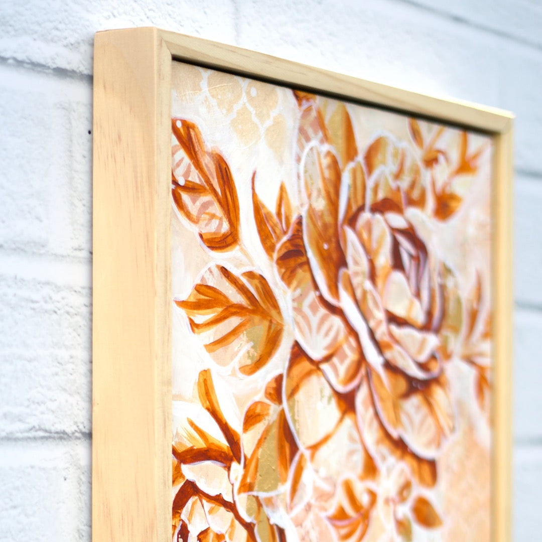 Original beige and earth tone floral painting, textured botanical canvas artwork for calming home decor