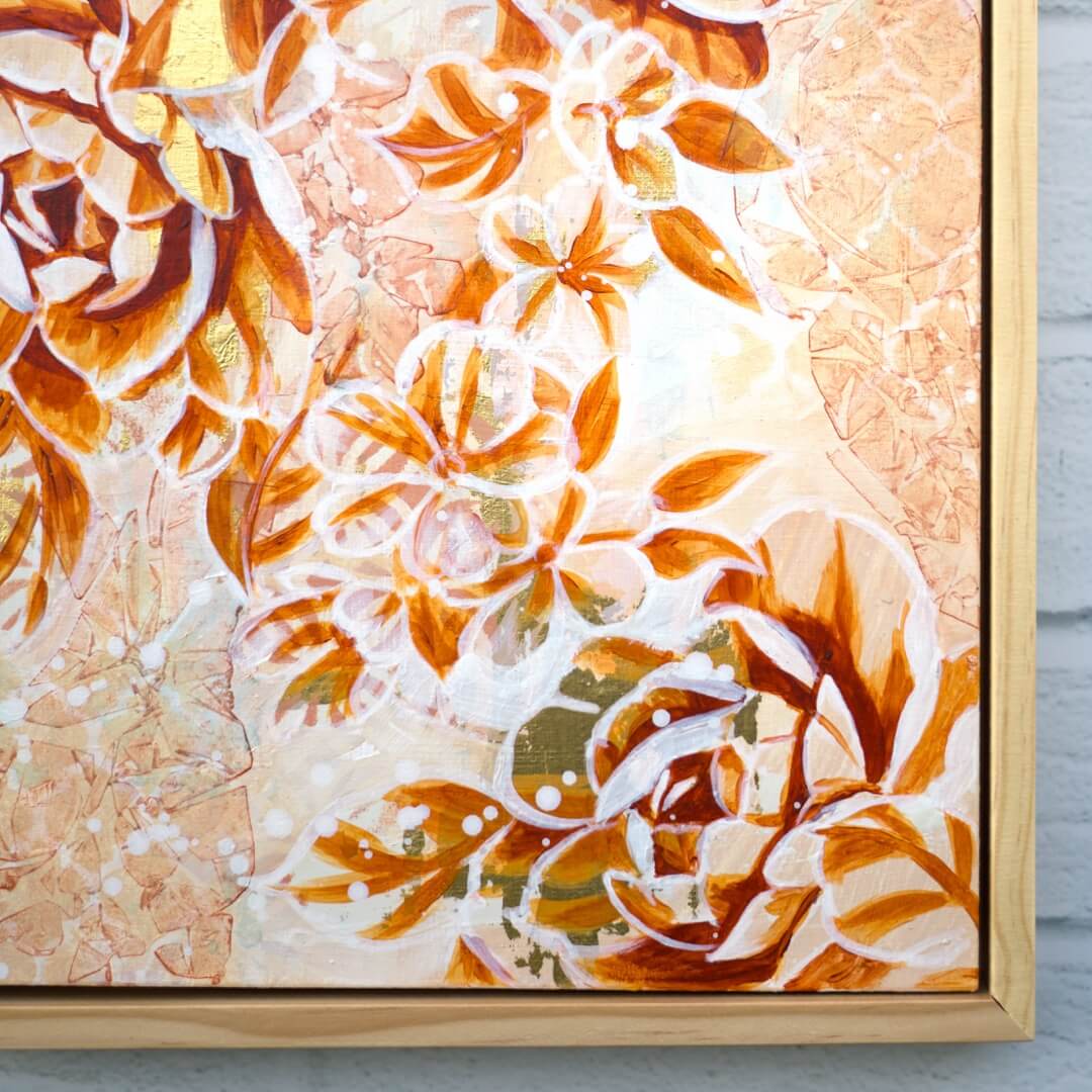 Earth tone floral painting on canvas, original neutral botanical artwork with subtle texture and depth