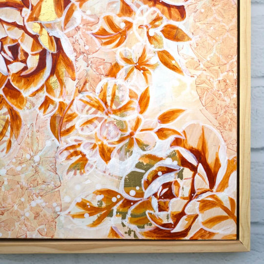 Earth tone floral painting on canvas, original neutral botanical artwork with subtle texture and depth