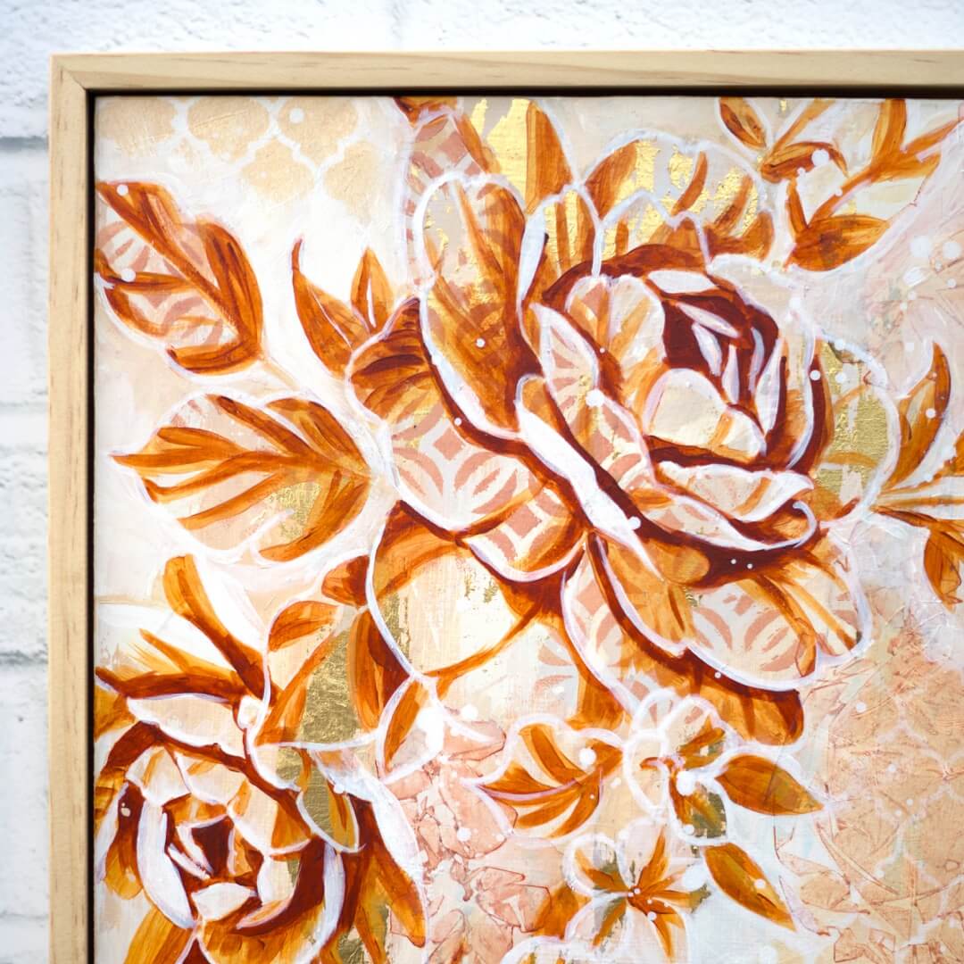 Contemporary neutral flower painting in beige palette, original wall art for modern minimalist interiors