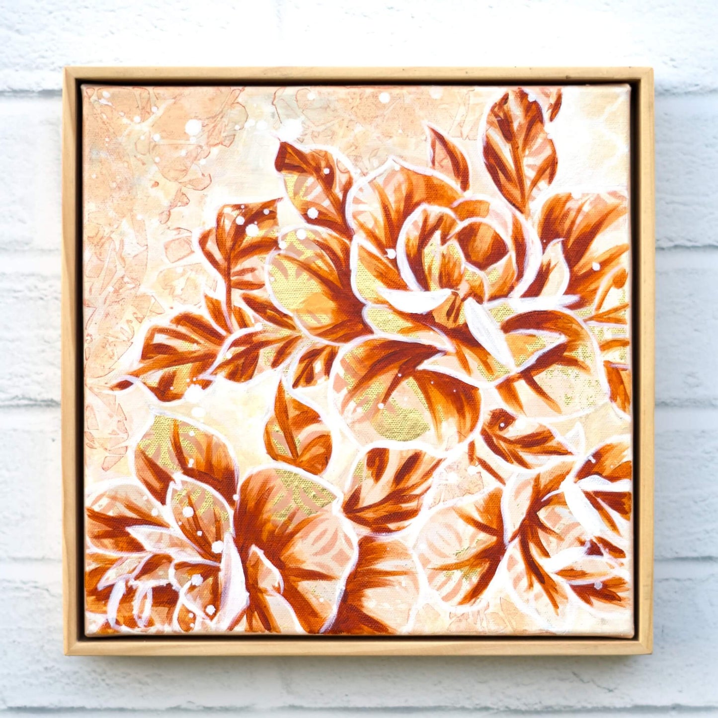 Textured neutral floral painting on canvas, contemporary botanical artwork in warm beige and natural tones