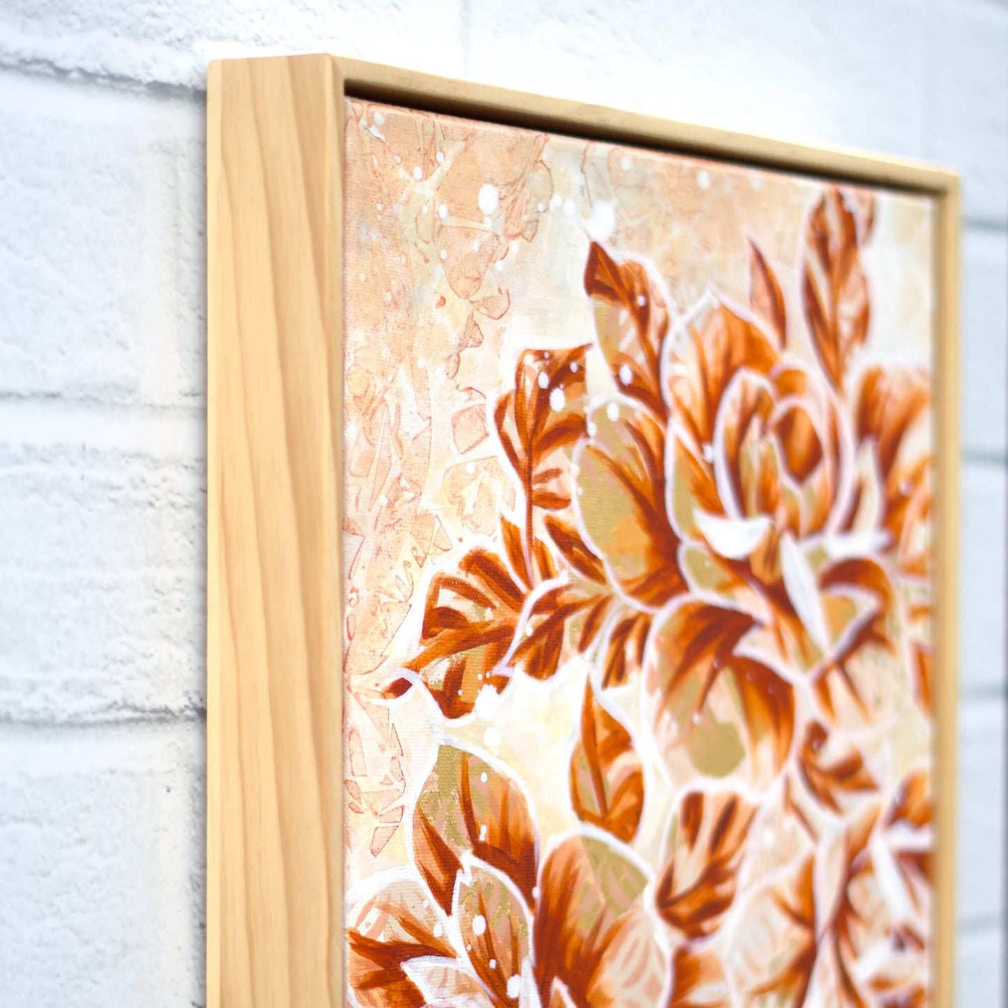 Neutral floral canvas painting with organic shapes and textures, contemporary beige flower wall art