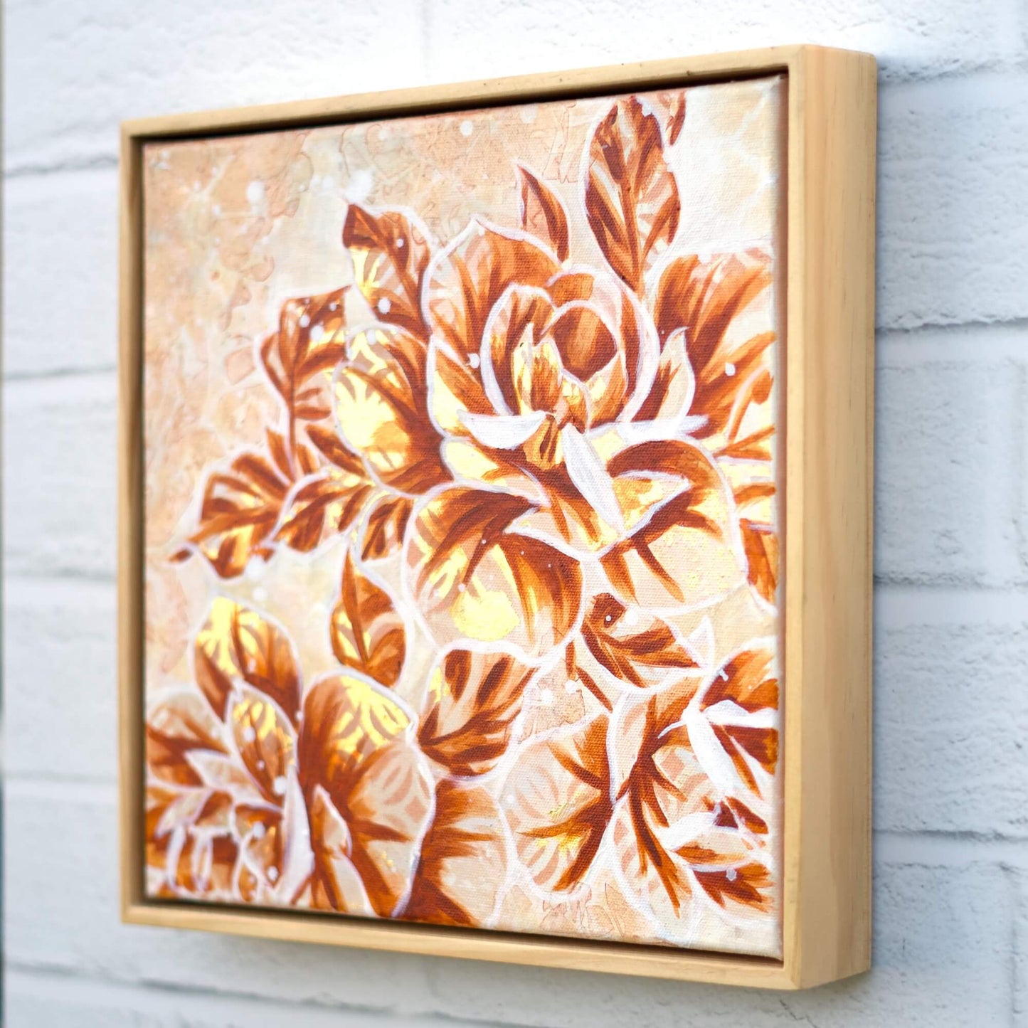 Original floral artwork in muted beige and earth tones, modern painting for warm and elegant interiors