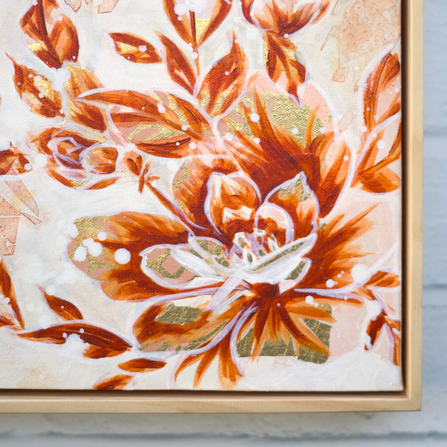 Contemporary beige floral painting with soft neutral palette, original flower artwork for calm and minimal home decor