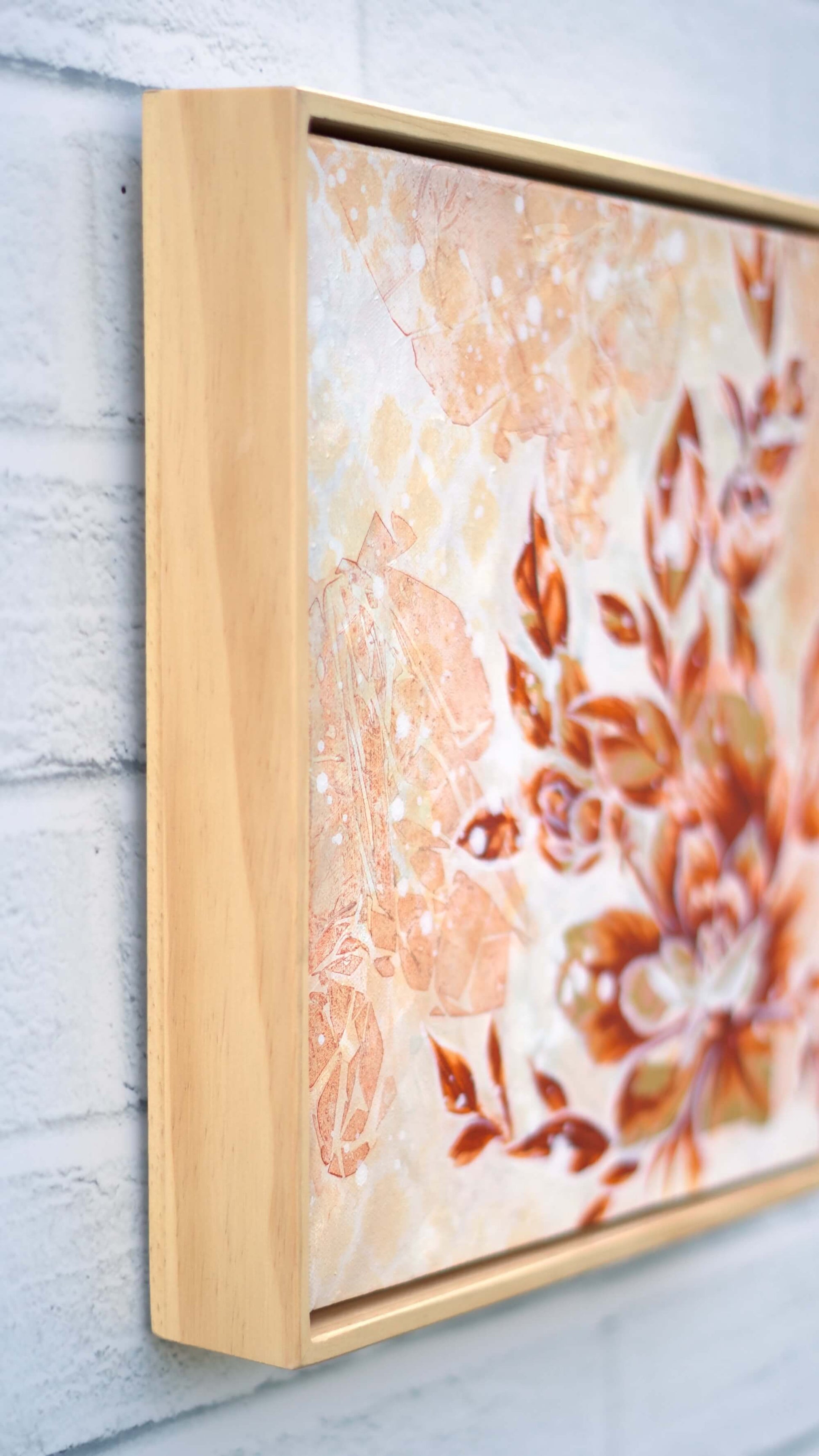 Large neutral floral painting in beige and gold tones, modern wall art for living room or interior design styling