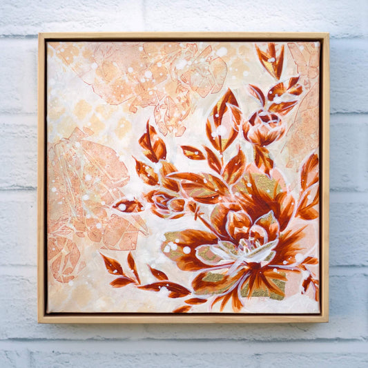 Original neutral floral painting in beige and soft earth tones, textured flower artwork on canvas for modern interiors