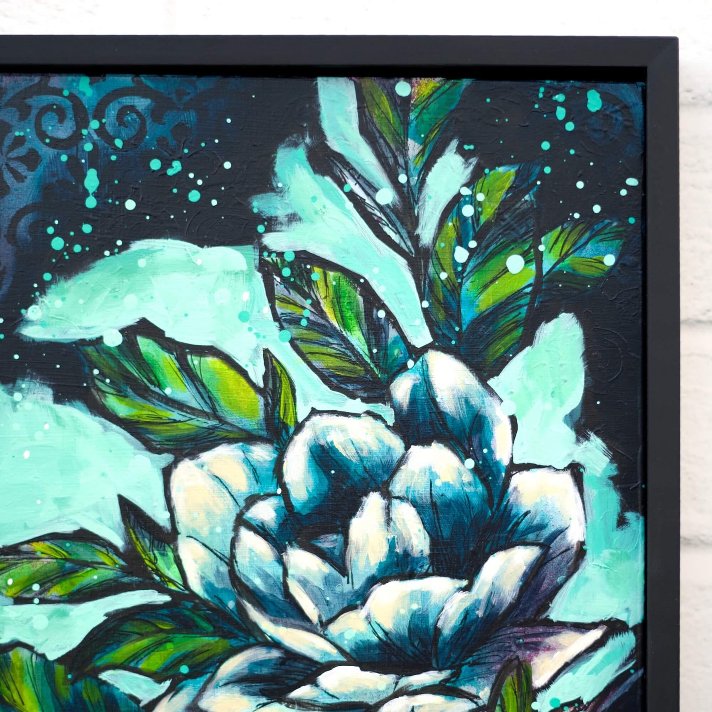 Modern blue and green floral artwork, original painting with calming tones for sophisticated home styling spaces