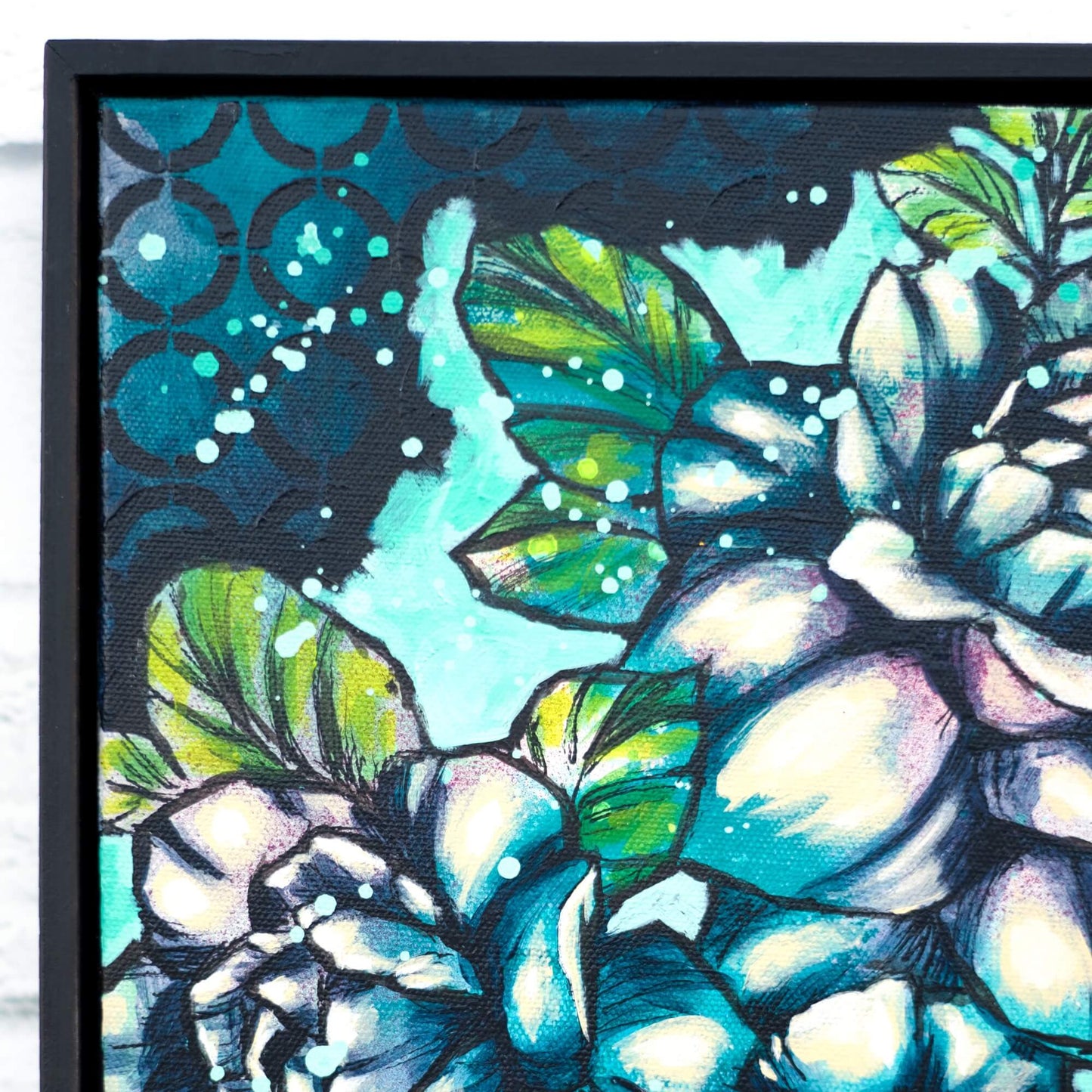 Blue and green floral canvas painting, modern flower artwork for coastal and minimalist home styling