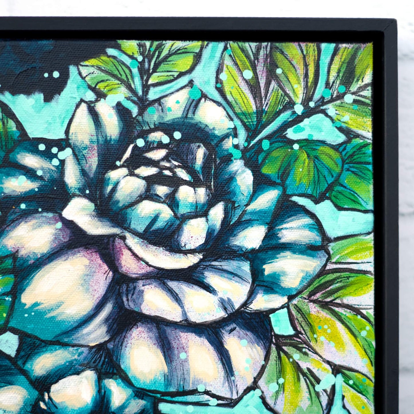 Modern floral artwork in blue and teal tones, original painting for calming and sophisticated interiors
