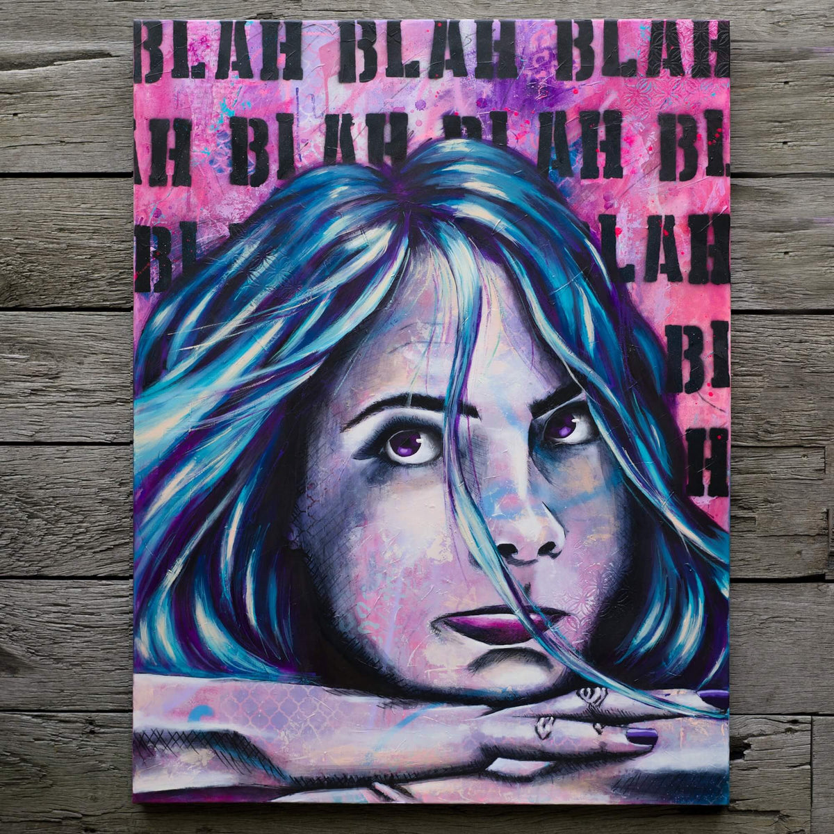 Criss Chaney, daydreaming woman Urban Pop Art,  Contemporary Mixed Media Graffiti Style Fusion, Neo-Feminist Street Art