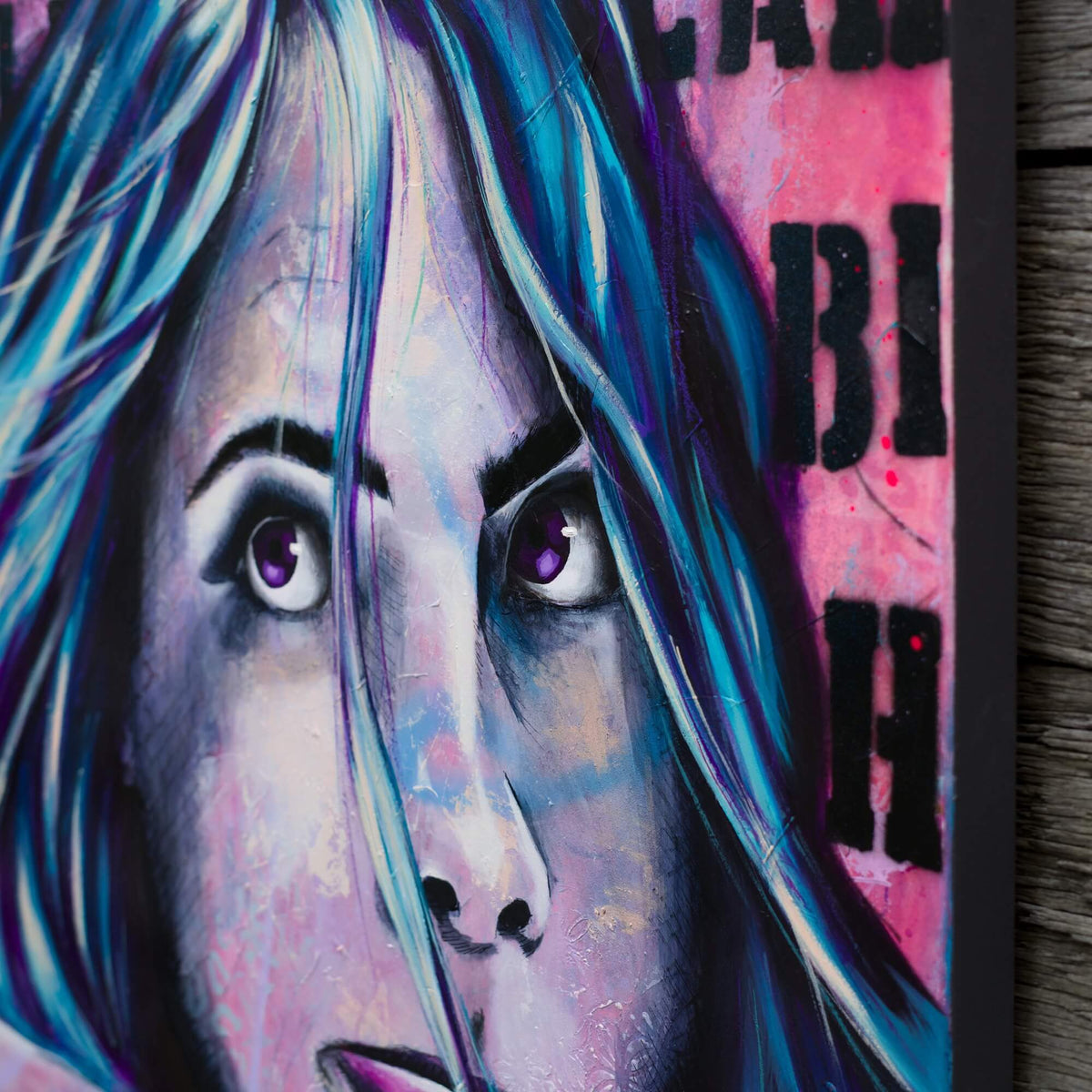 Criss Chaney, daydreaming woman Urban Pop Art,  Contemporary Mixed Media Graffiti Style Fusion, Neo-Feminist Street Art