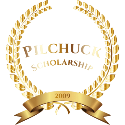 Gold laurel wreath with 'Pilchuck Scholarship 2009' text on a black background