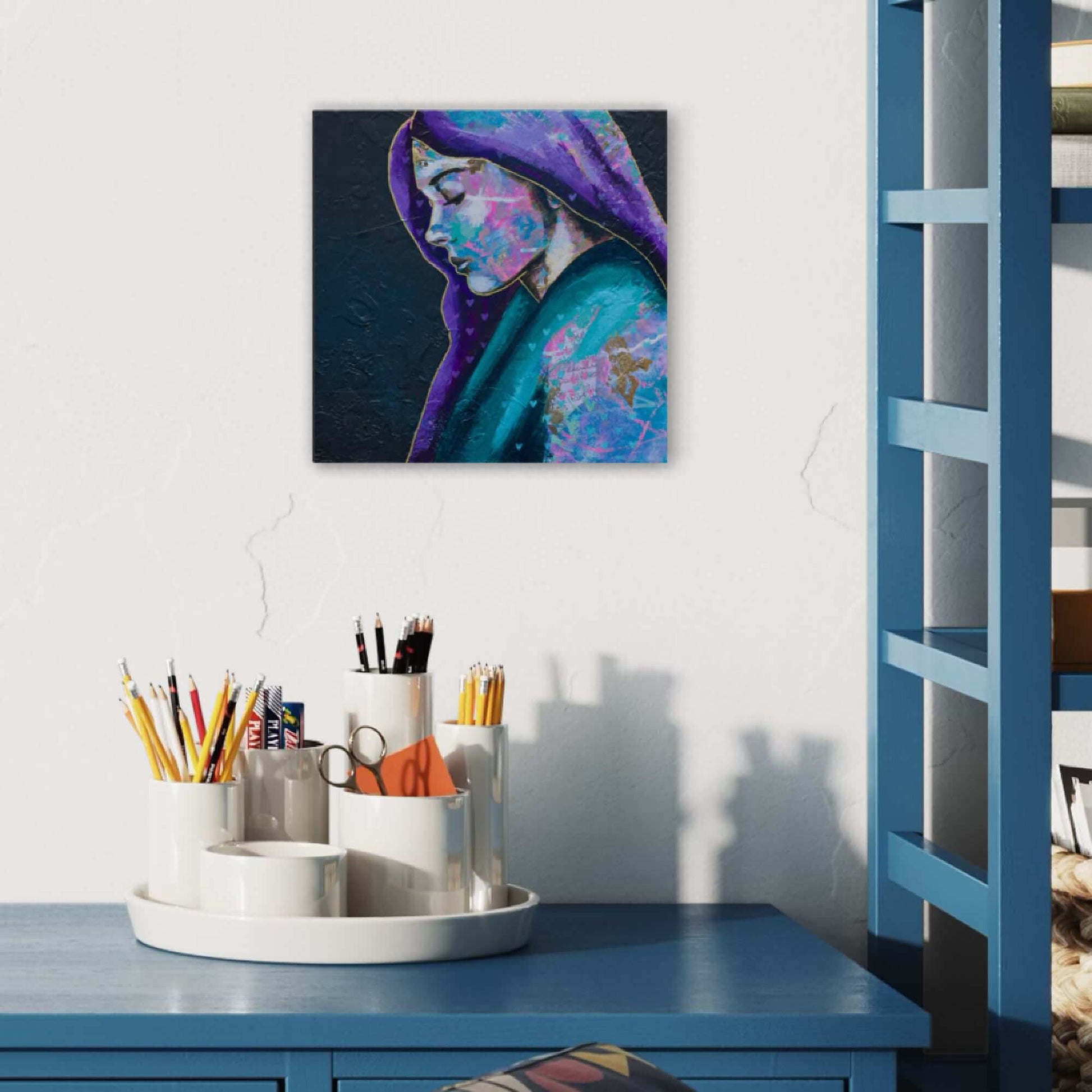 Abstract Art Painting Mixed Media Art For Sale in Melbourne, Blue & Gold Painting of a Woman