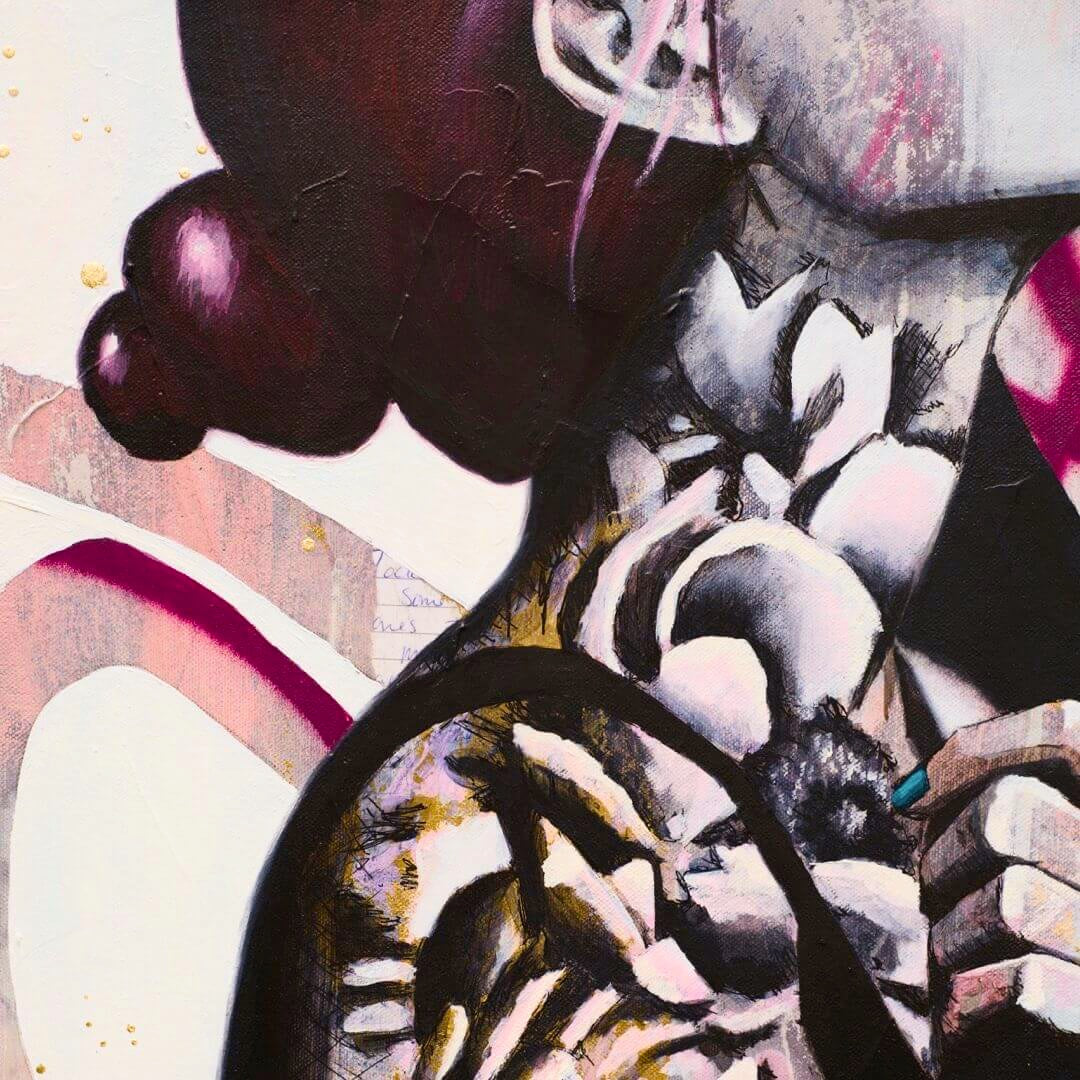 Criss Chaney, Red, Black Grey Magenta, pink, Urban Pop Art,  Contemporary Mixed Media Graffiti Style Fusion, Neo-Feminist Street Art