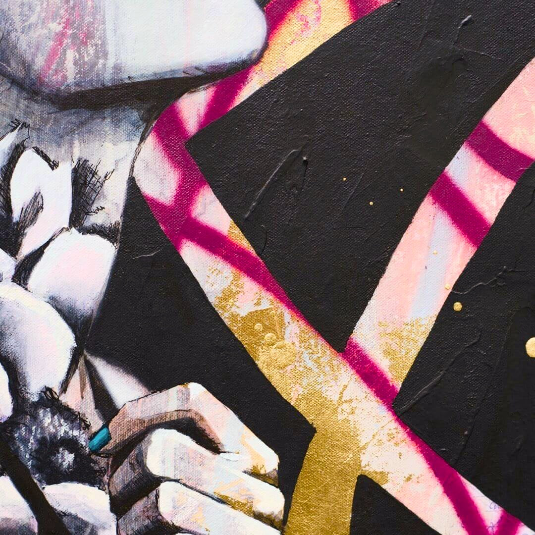 Criss Chaney, Red, Black Grey Magenta, pink, Urban Pop Art,  Contemporary Mixed Media Graffiti Style Fusion, Neo-Feminist Street Art