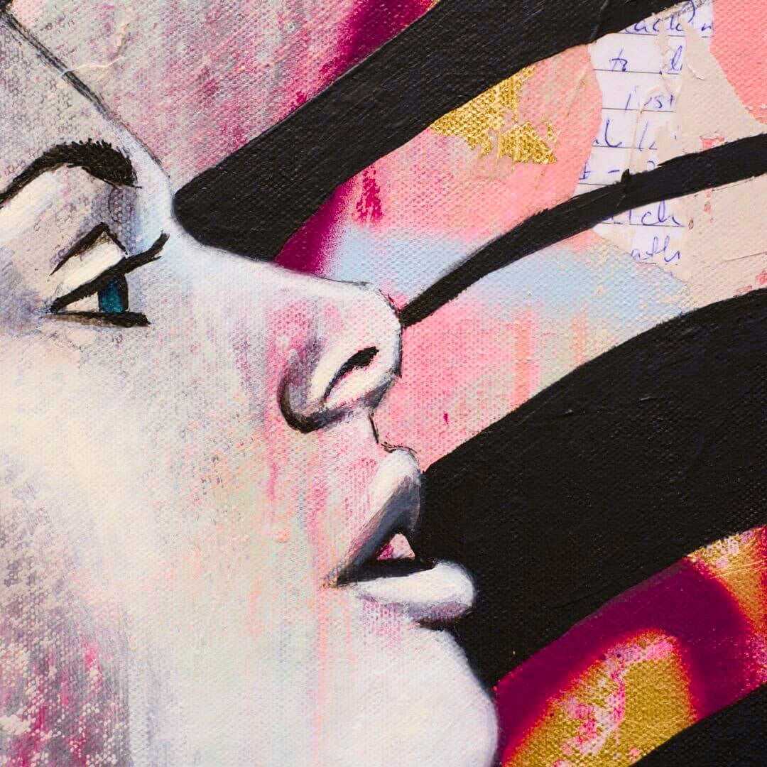 Criss Chaney, Red, Black Grey Magenta, pink, Urban Pop Art,  Contemporary Mixed Media Graffiti Style Fusion, Neo-Feminist Street Art