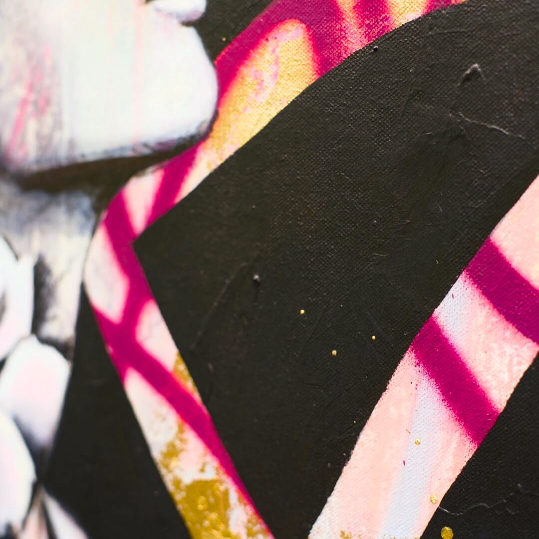 Criss Chaney, Red, Black Grey Magenta, pink, Urban Pop Art,  Contemporary Mixed Media Graffiti Style Fusion, Neo-Feminist Street Art