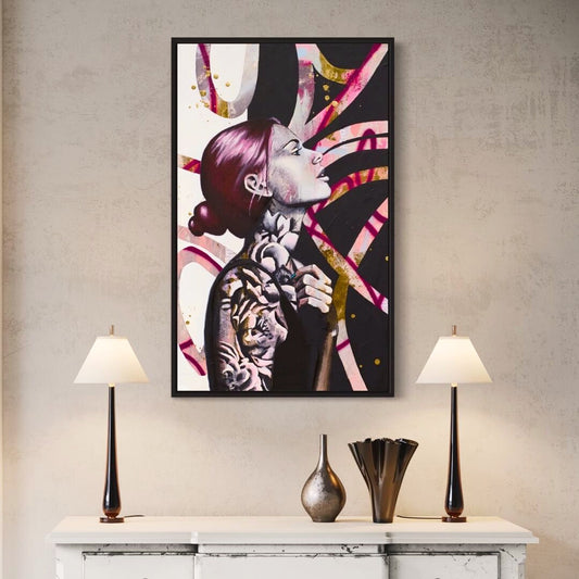 Criss Chaney, Red, Black Grey Magenta, pink, Urban Pop Art,  Contemporary Mixed Media Graffiti Style Fusion, Neo-Feminist Street Art