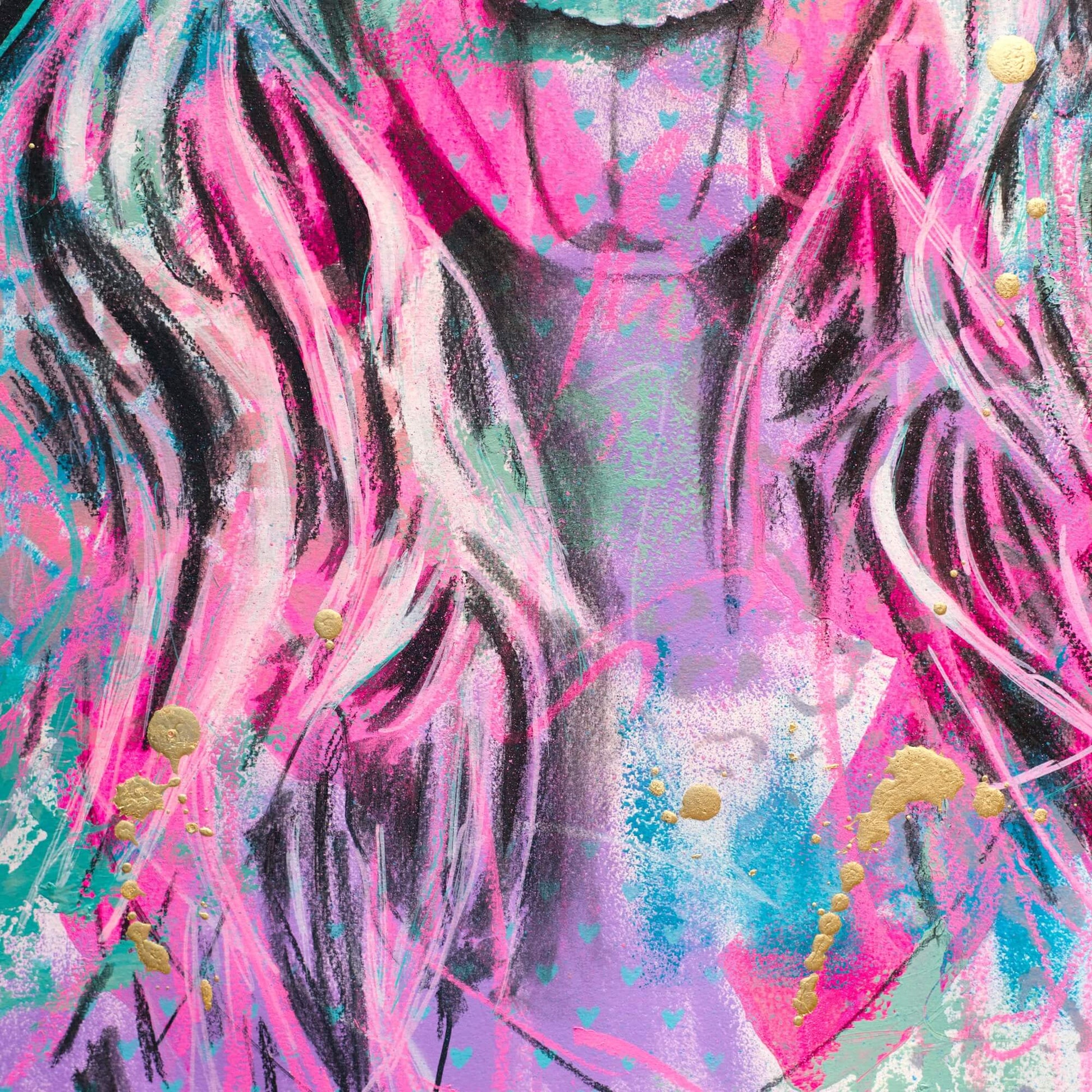Abstract Art Painting Mixed Media Street Art Made in Melbourne Colourful Pink Woman Sticking her Tongue Out