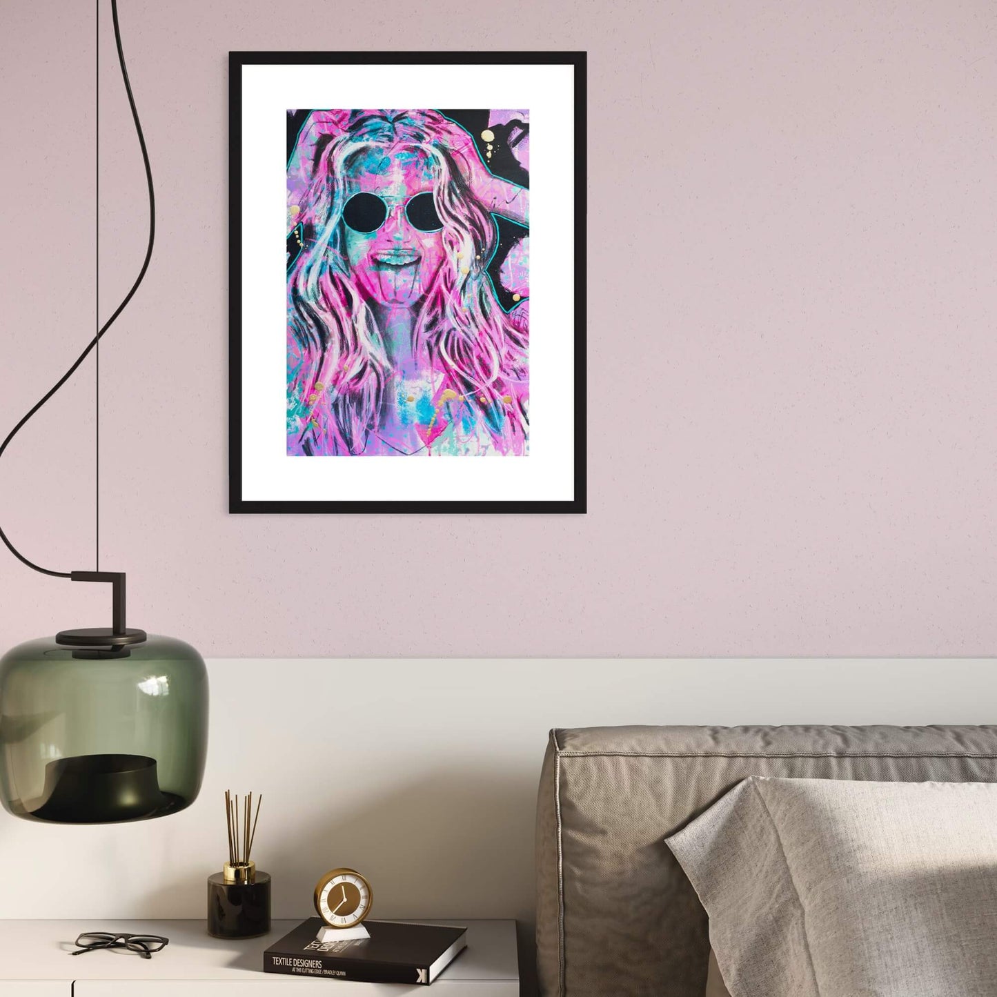 Artworks for Sale – A2 Colourful Portrait of Woman – Hot Pink & Purple  - 'Full Hectic' – Art Wall Painting by Criss Chaney