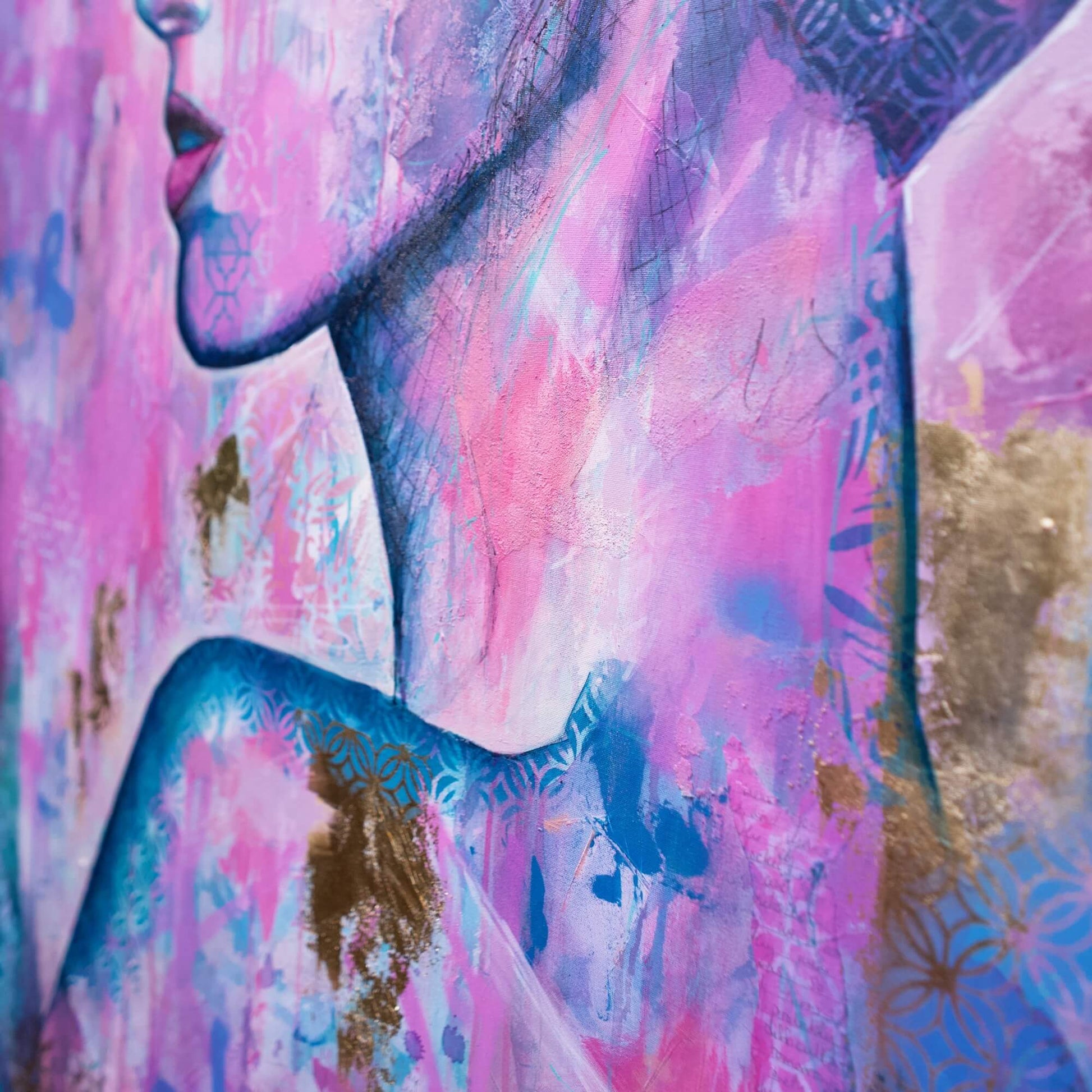 art wall painting artists in melbourne street art portrait of a woman pink and blue