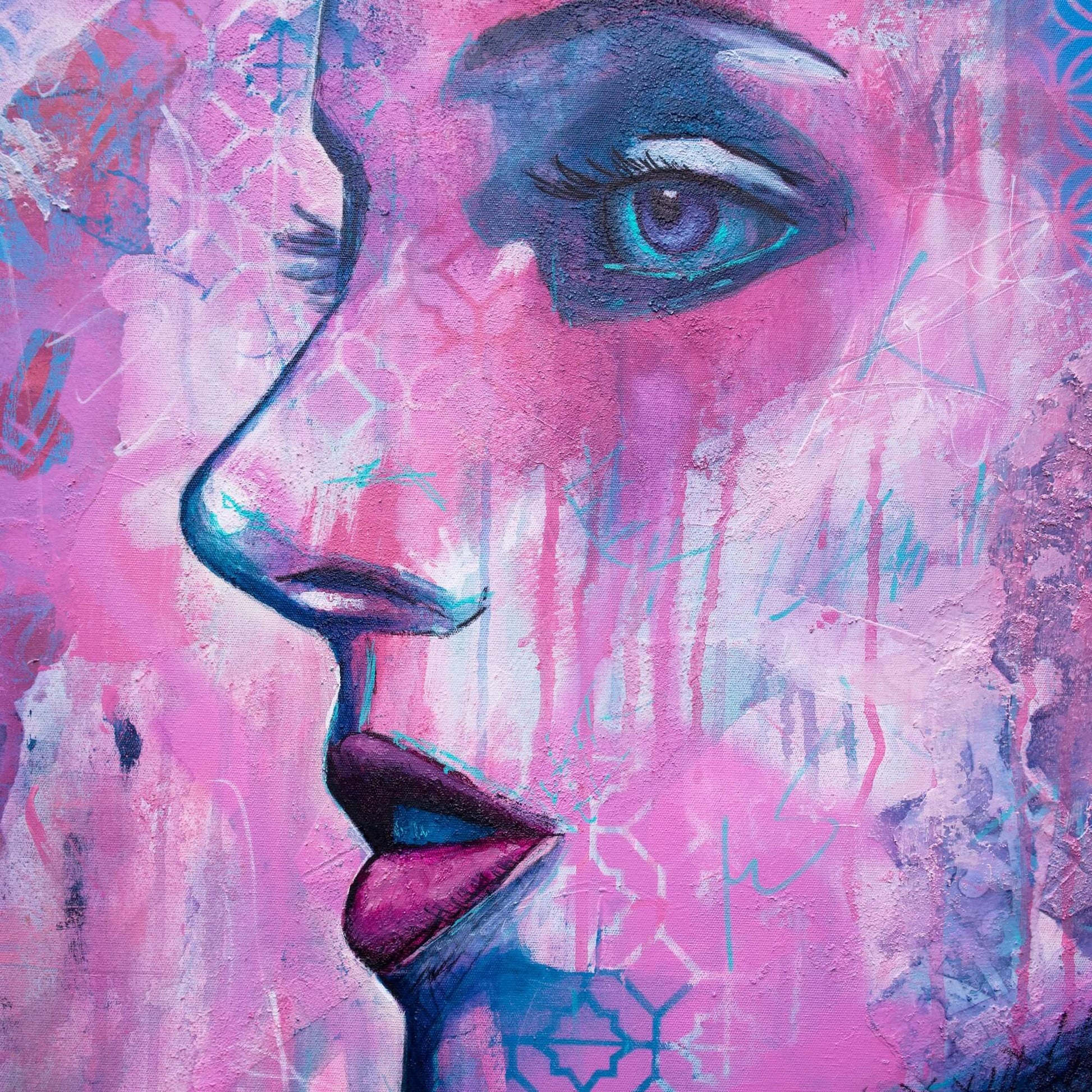 art wall painting artists in melbourne street art portrait of a woman pink and blue