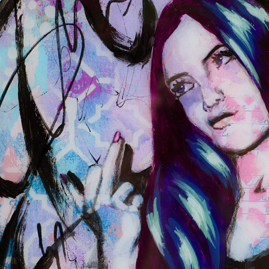 Artwork for Sale – Mini Street Art Style Painting – Teal Purple & Gold – Mixed Media Art – 'Hayley' – Art Wall Painting Criss Chaney